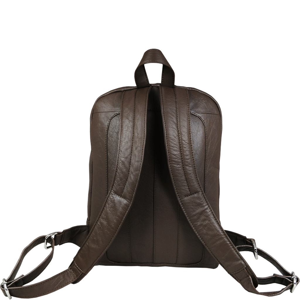 'BAKER' Mokka Brown Full Grain Leather Double Zip Laptop Backpack