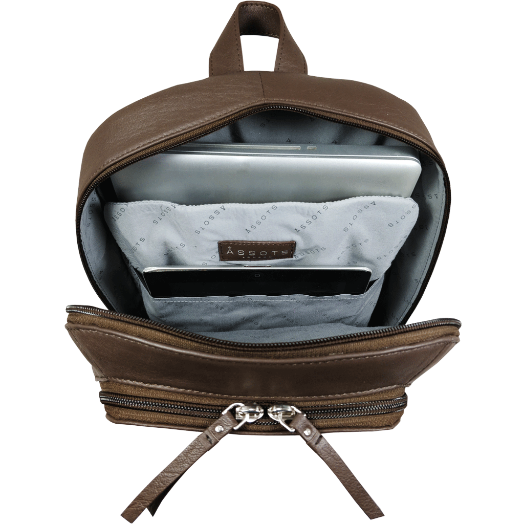 'BAKER' Mokka Brown Full Grain Leather Double Zip Laptop Backpack