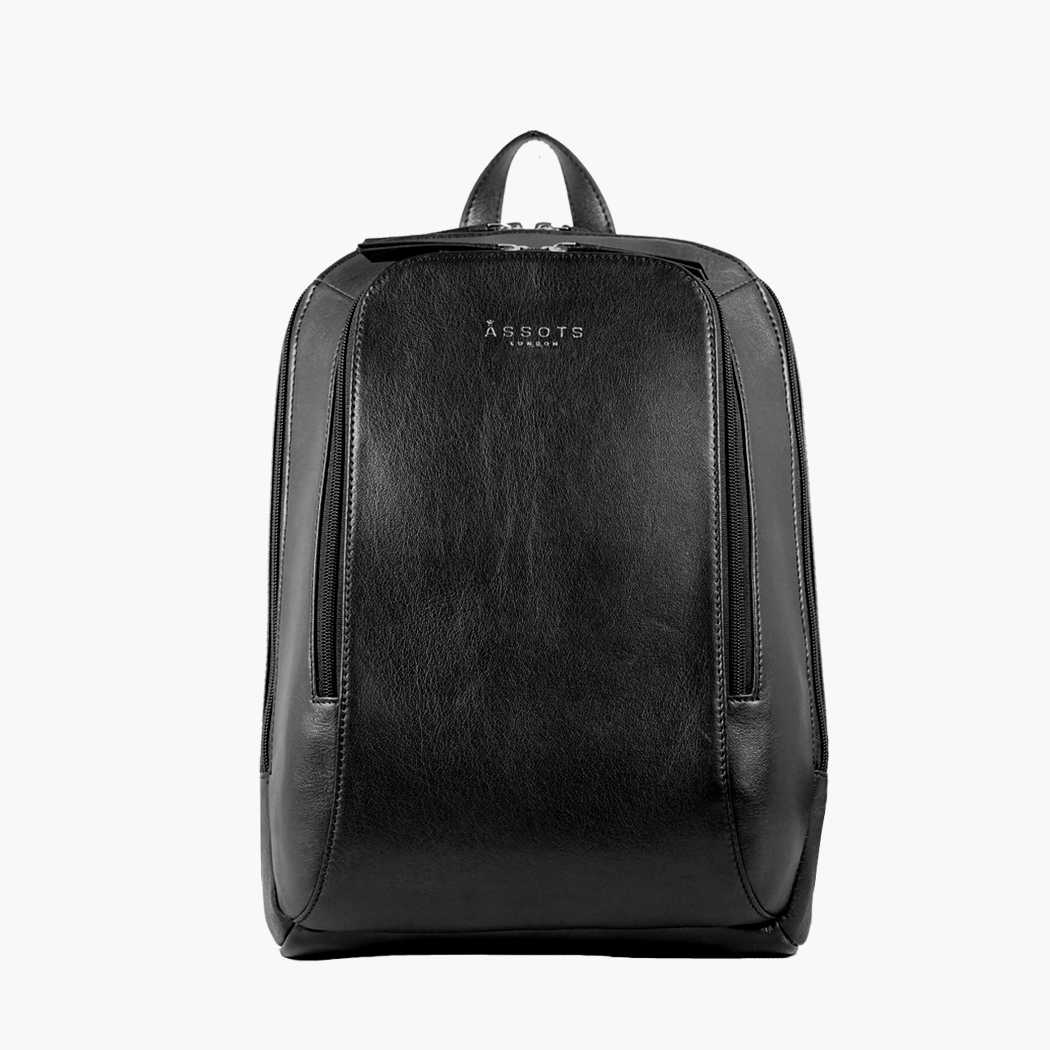 'BAKER' Black Full Grain Leather Double Zip Laptop Backpack