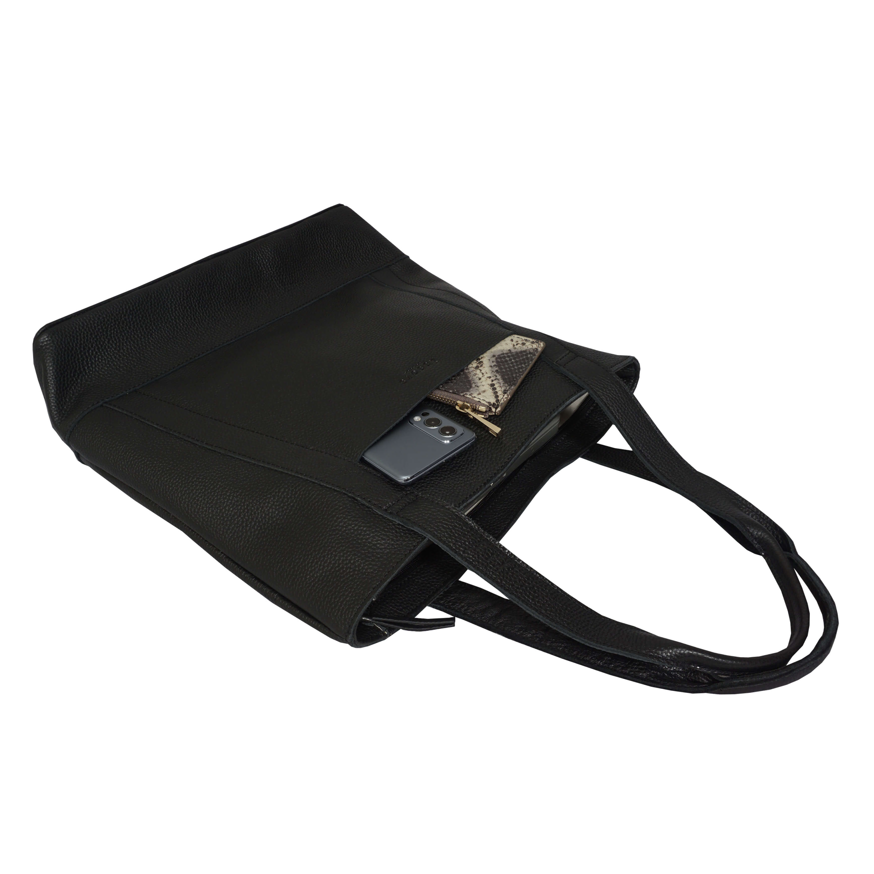 'Barbara' Black Soft Full Grain Leather Tote Bag