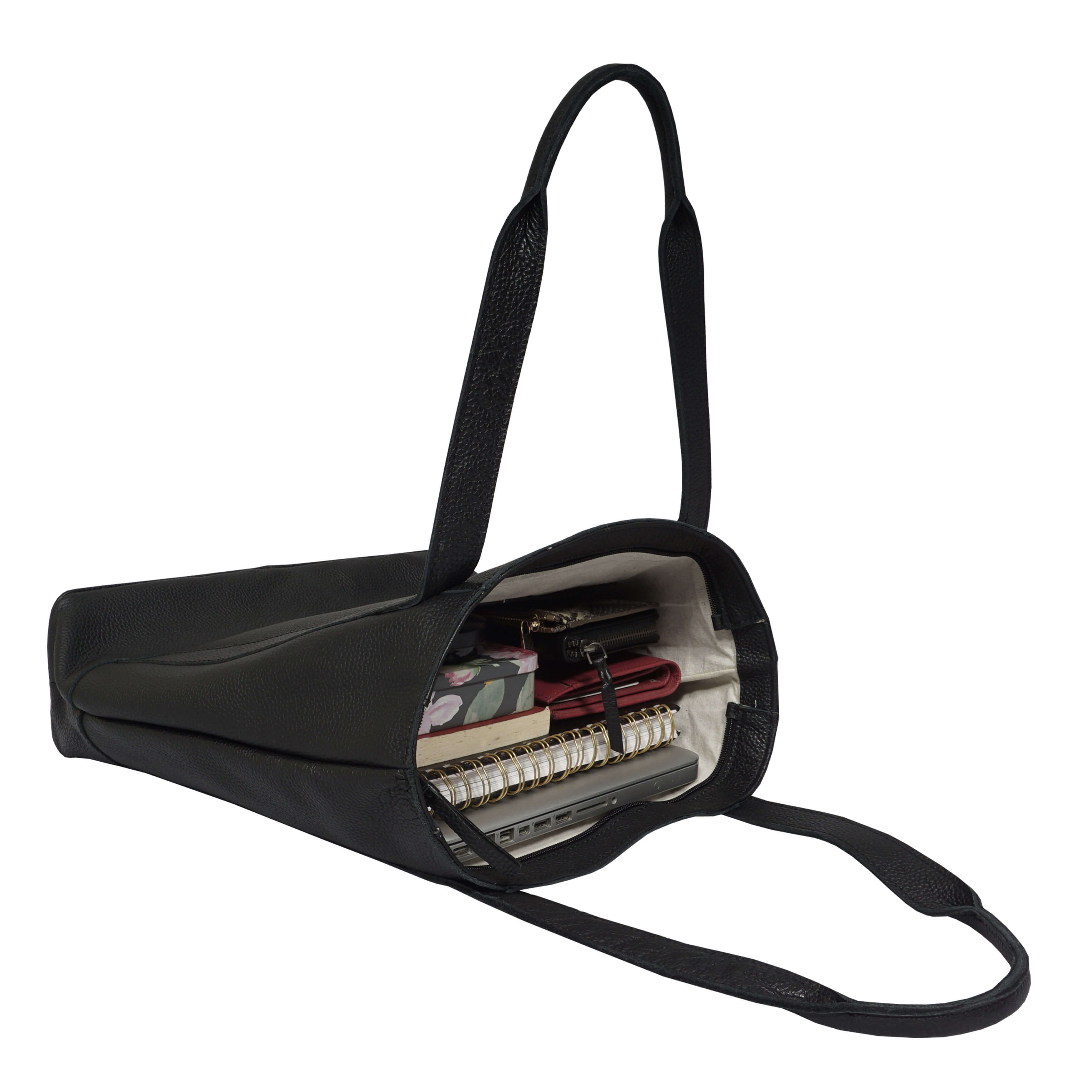 'Barbara' Black Soft Full Grain Leather Tote Bag