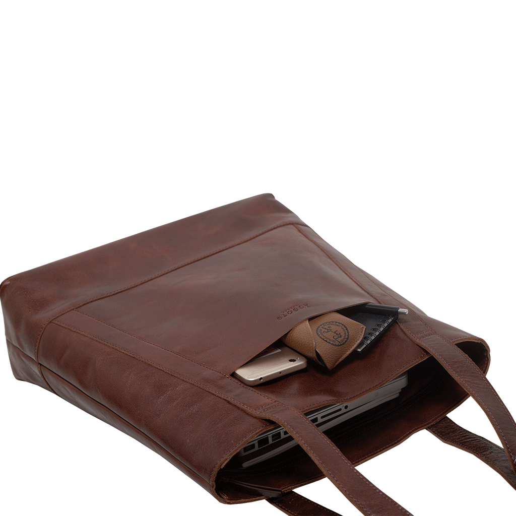 'Barbara' Brown Vintage Waxy Polished Leather Tote Bag