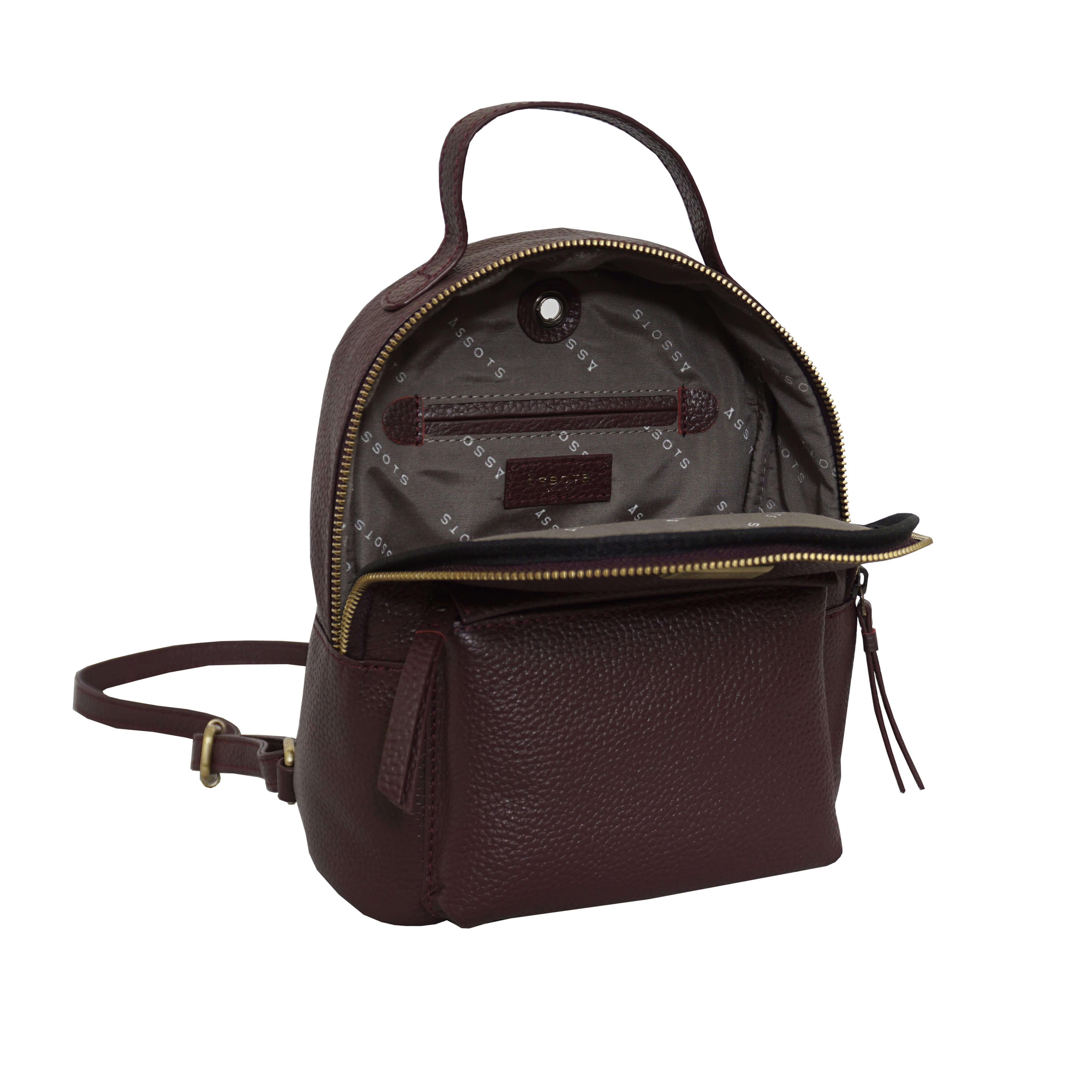 'Betty' Burgundy Zip Top Mini Pebble Grain Leather Backpack