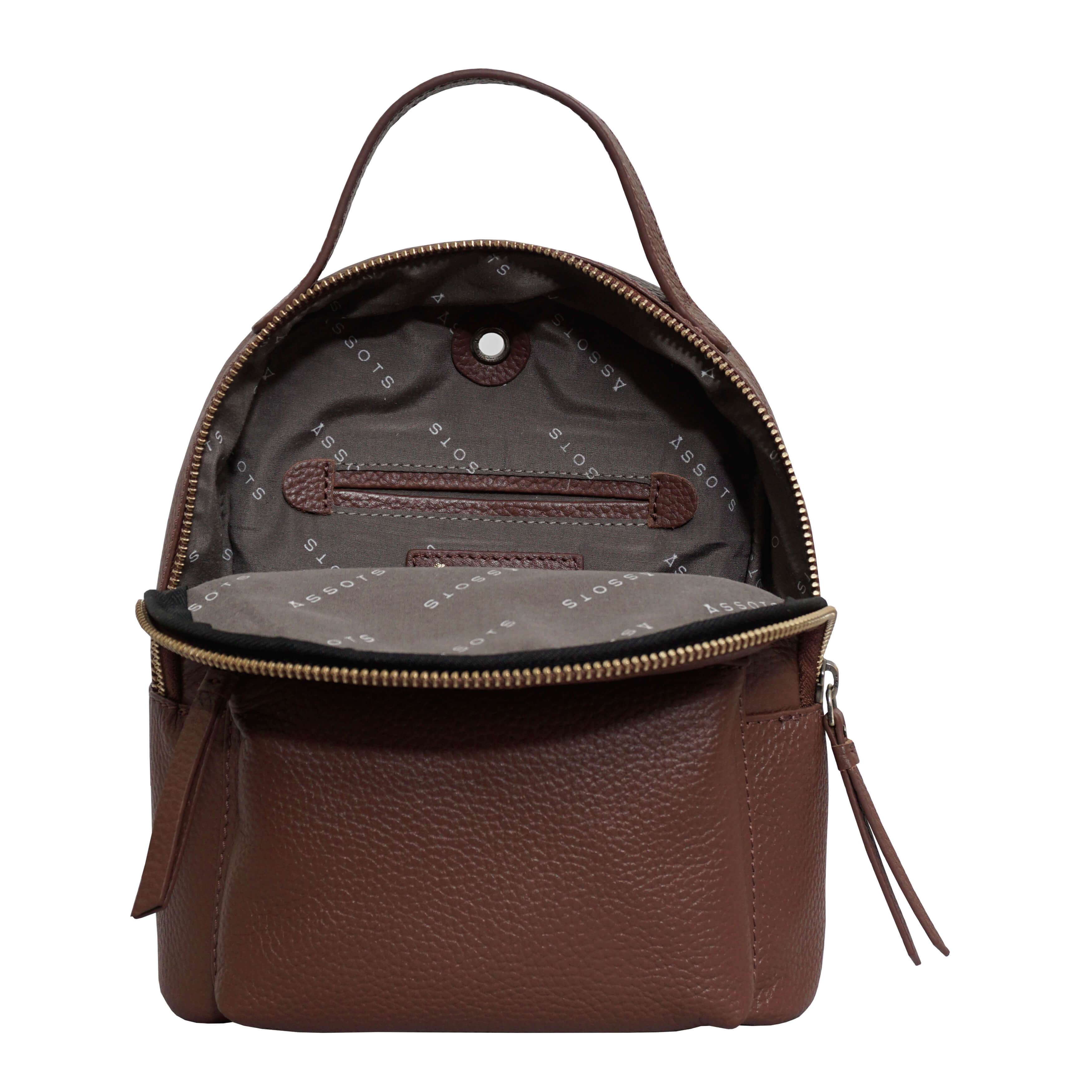 'Betty' Tan Zip Top Mini Pebble Grain Leather Backpack