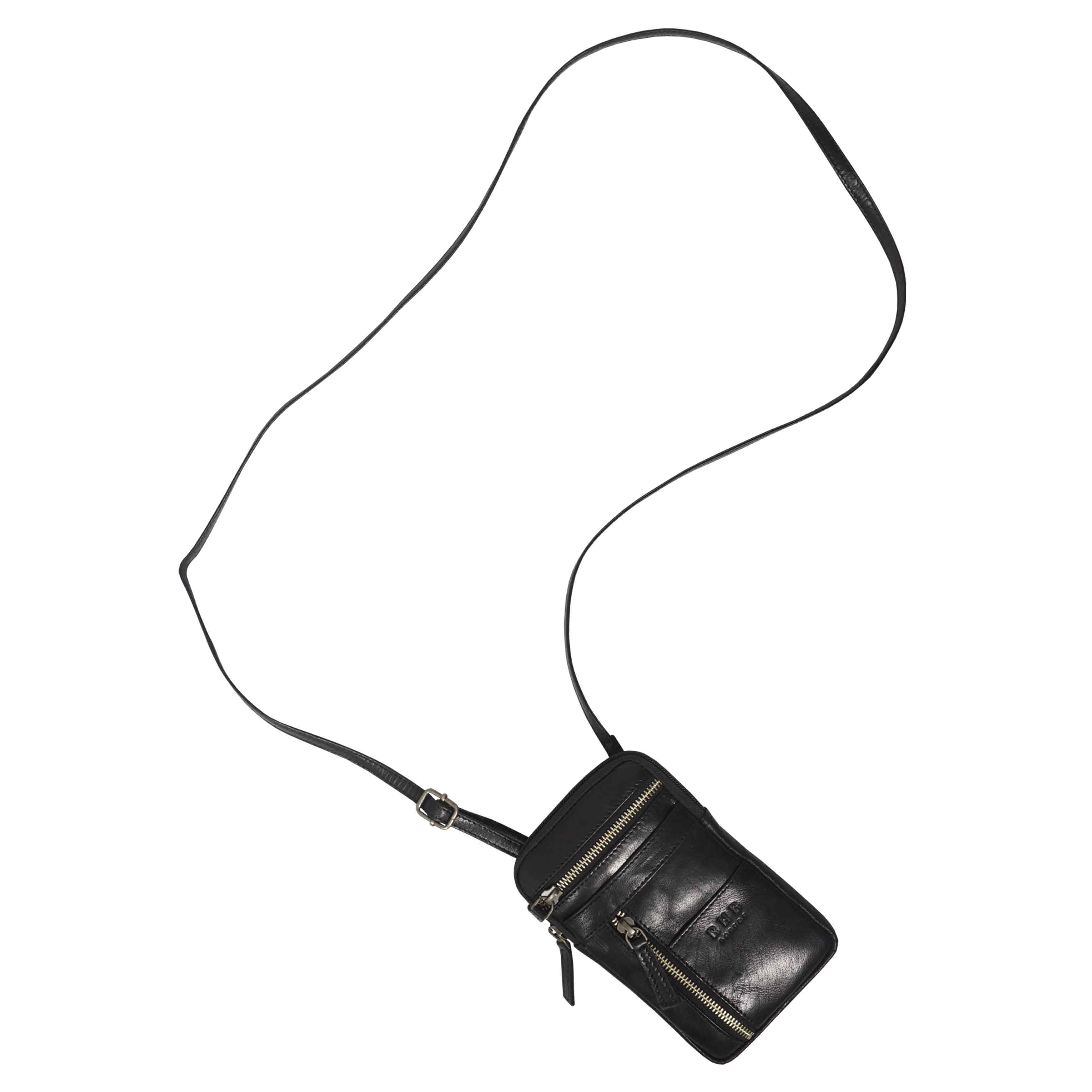 'BROOKE' Black Polished VT Real Leather Mobile Phone Crossbody Bag