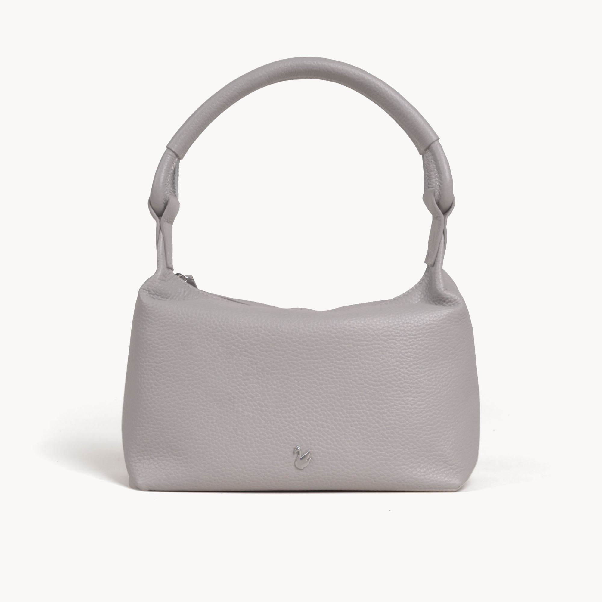 'CITY BAG' Ice Grey Soft Pebble Grain Real Leather Shoulder Bag