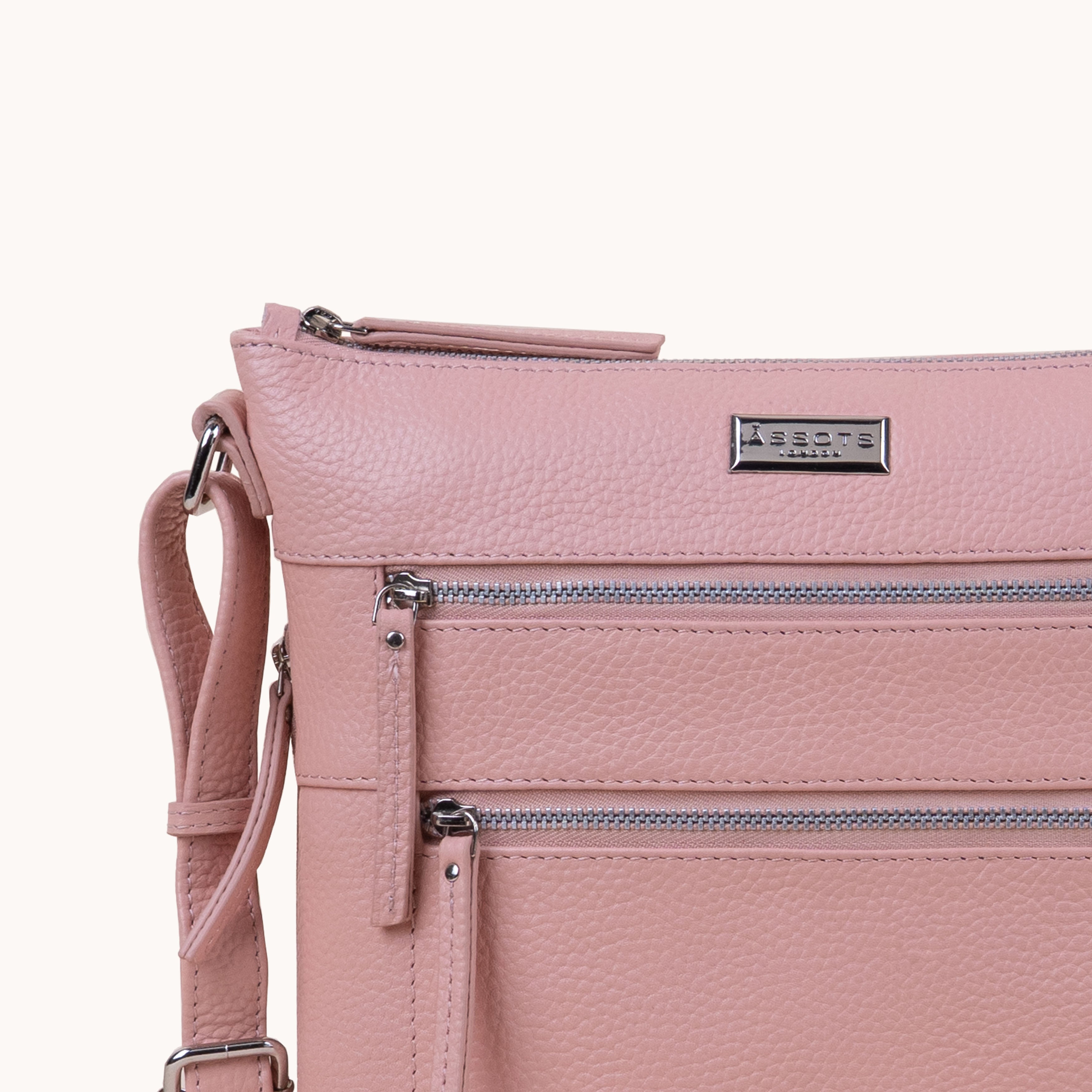 'CORI' Peach Pebble Grain Real Leather Crossbody Bag