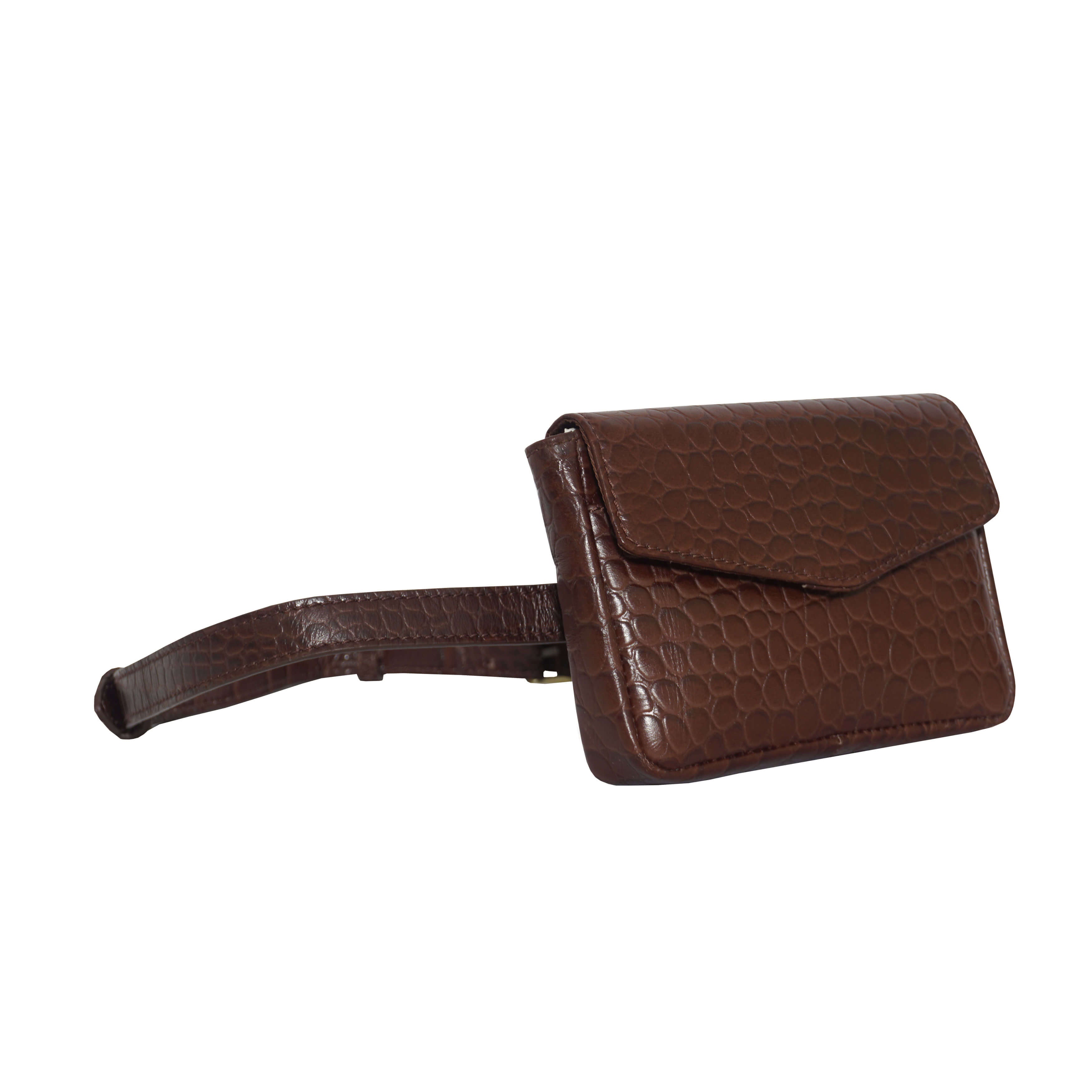 'CAMELLA' Brown Croc Leather Bum Belt Waist Festival Bag