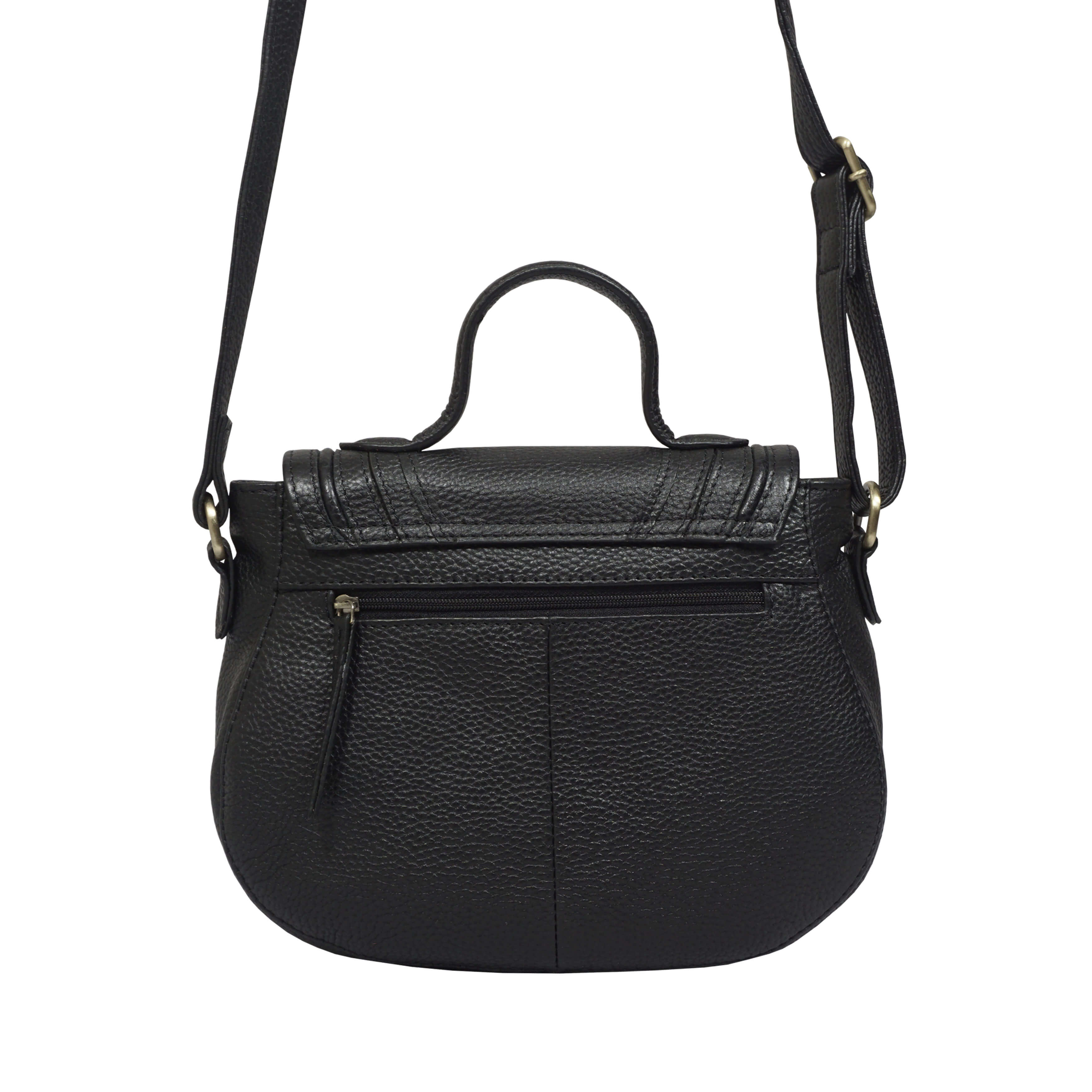 'CARMEL' Black Real Leather Shoulder Crossbody Bag