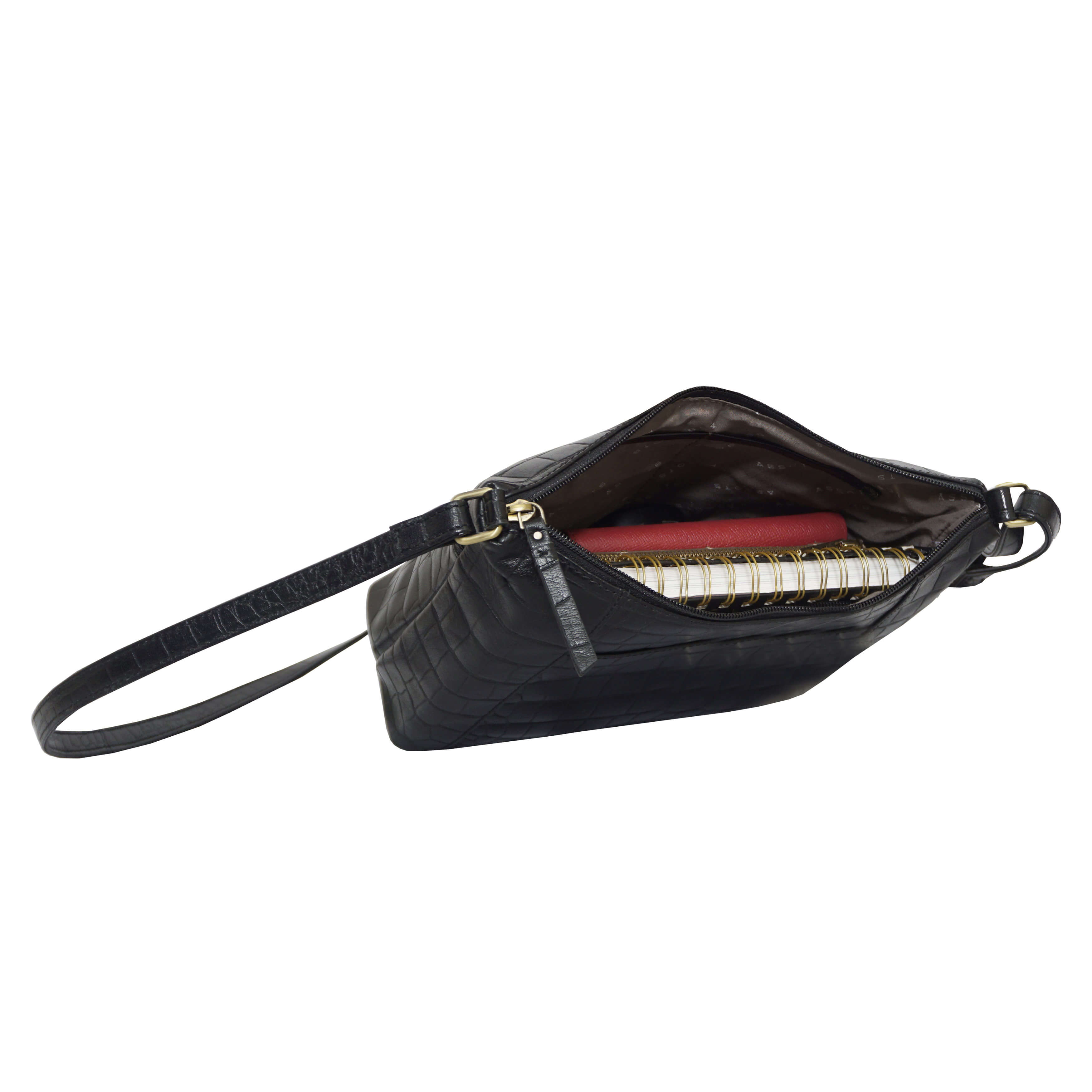 'CAROL' Black Croc Real Leather Designer Crossbody Shoulder Bag