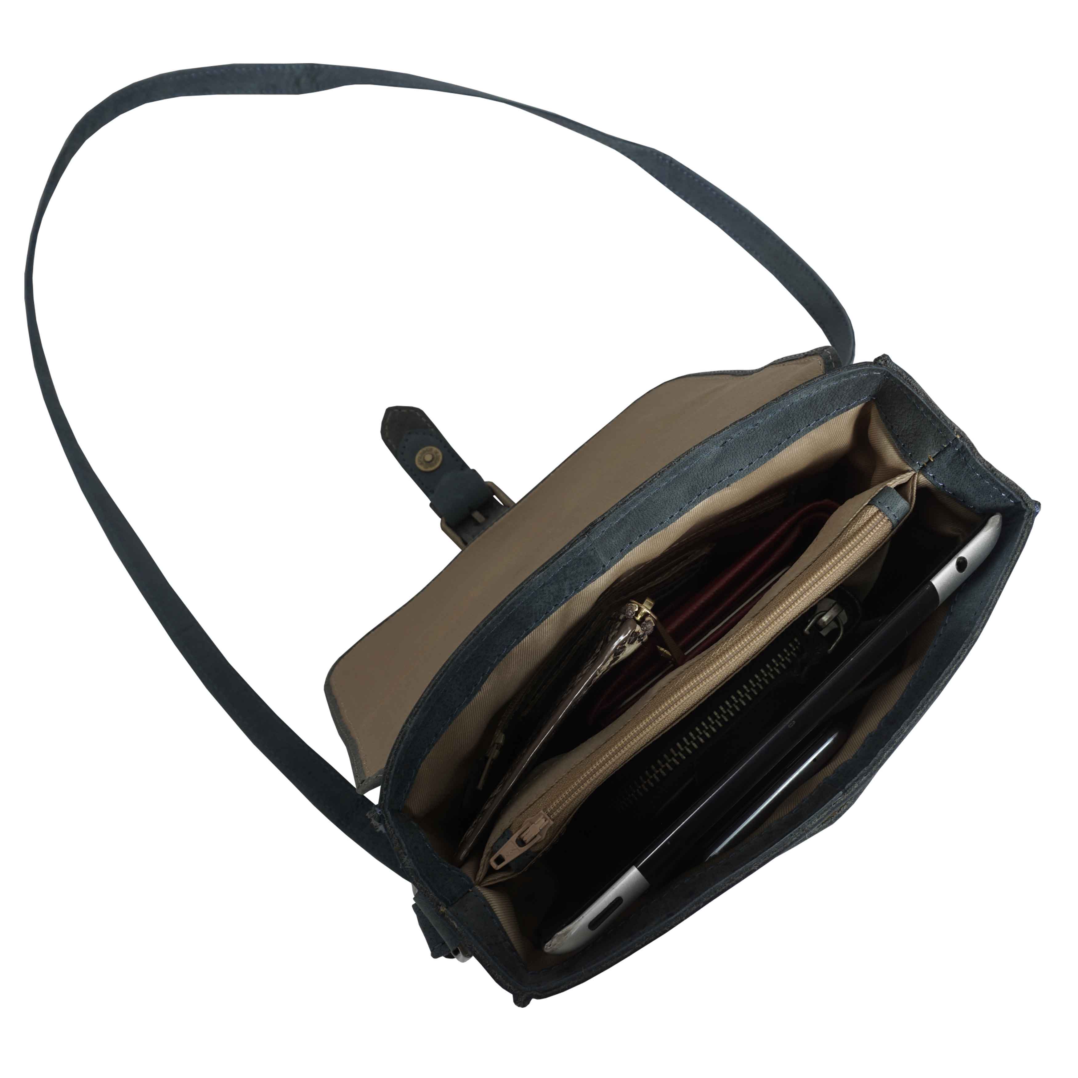 'CAROLYN' Denim Distressed Real Leather iPad Tablet Crossbody Bag