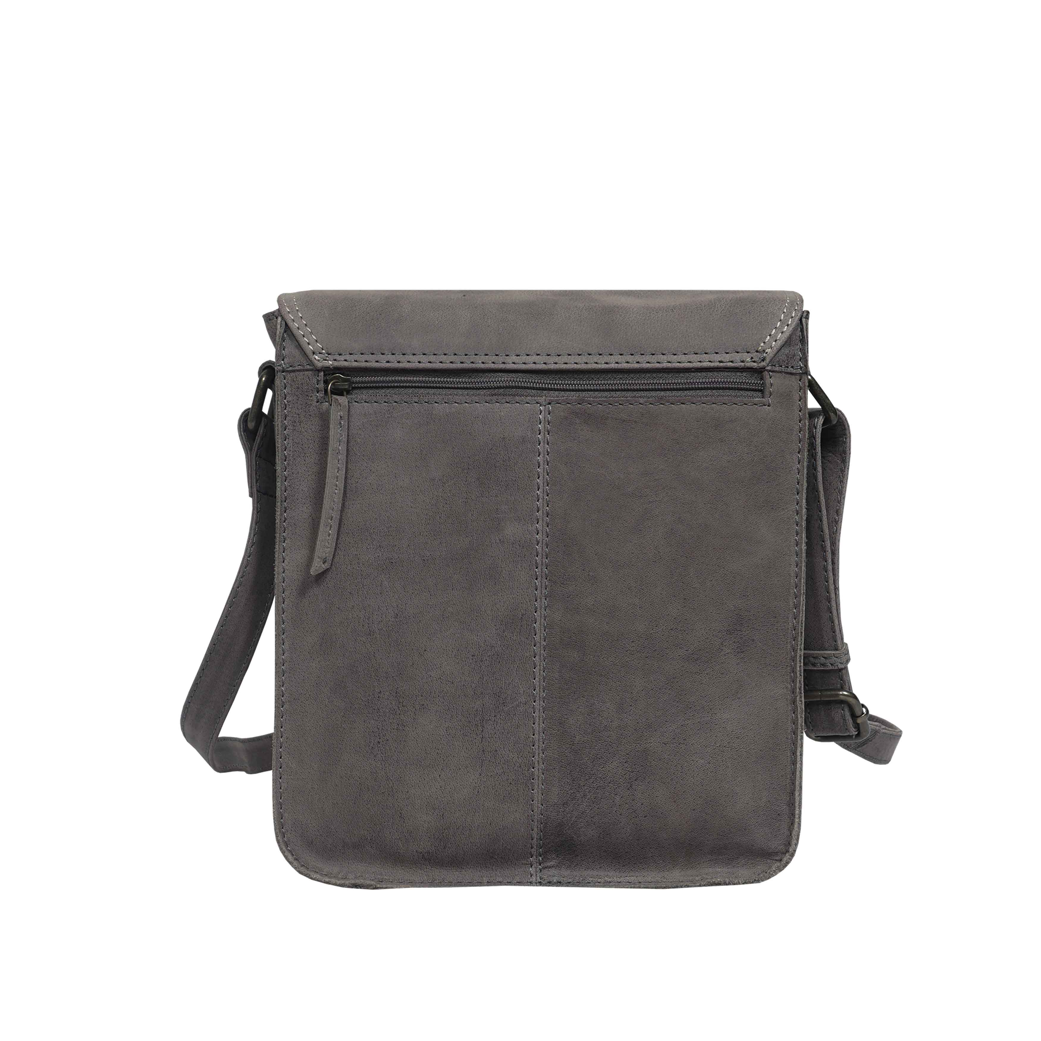 'CAROLYN' Grey Distressed  Real Leather iPad Tablet Crossbody Bag