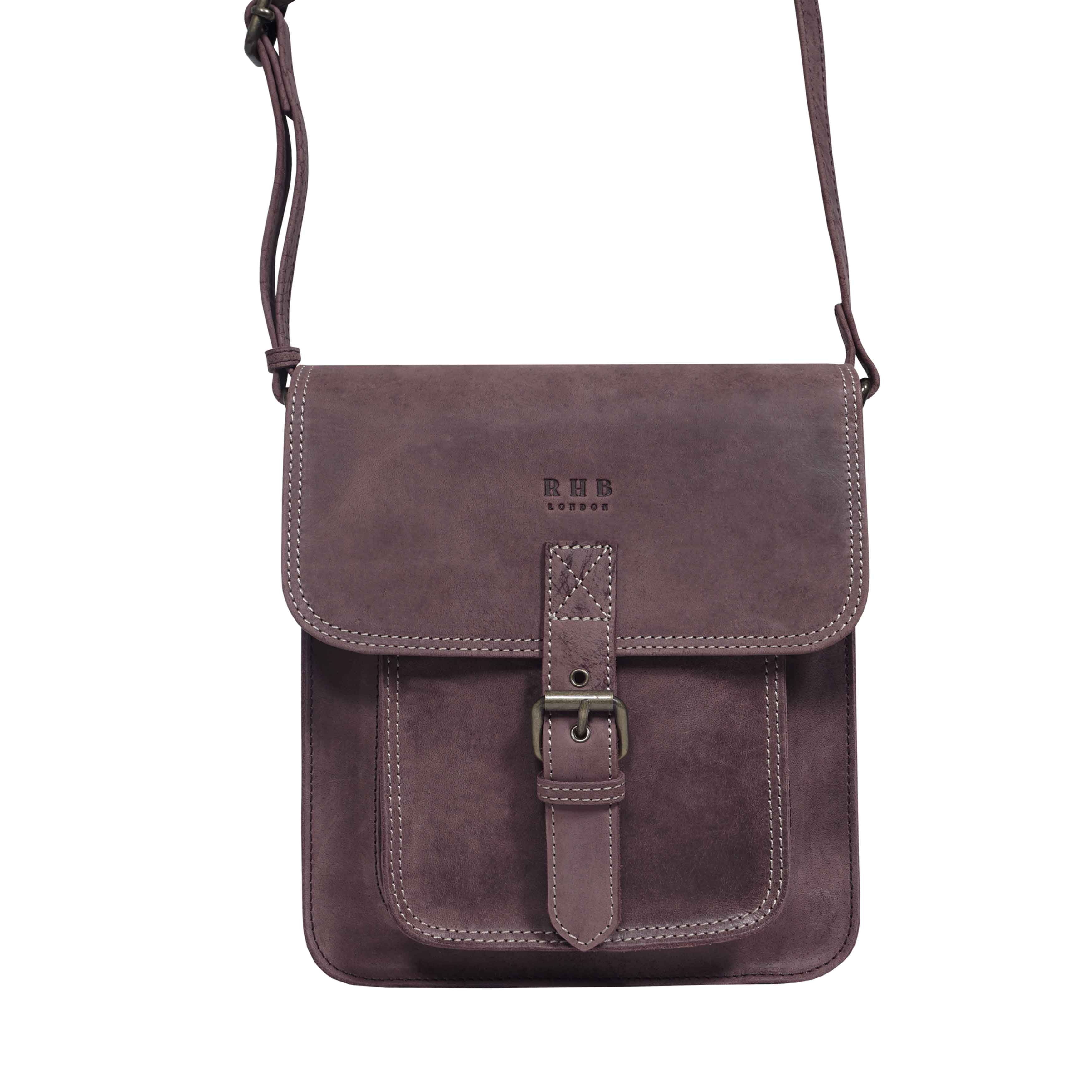 'CAROLYN' Plum Distressed  Real Leather iPad Tablet Crossbody Bag