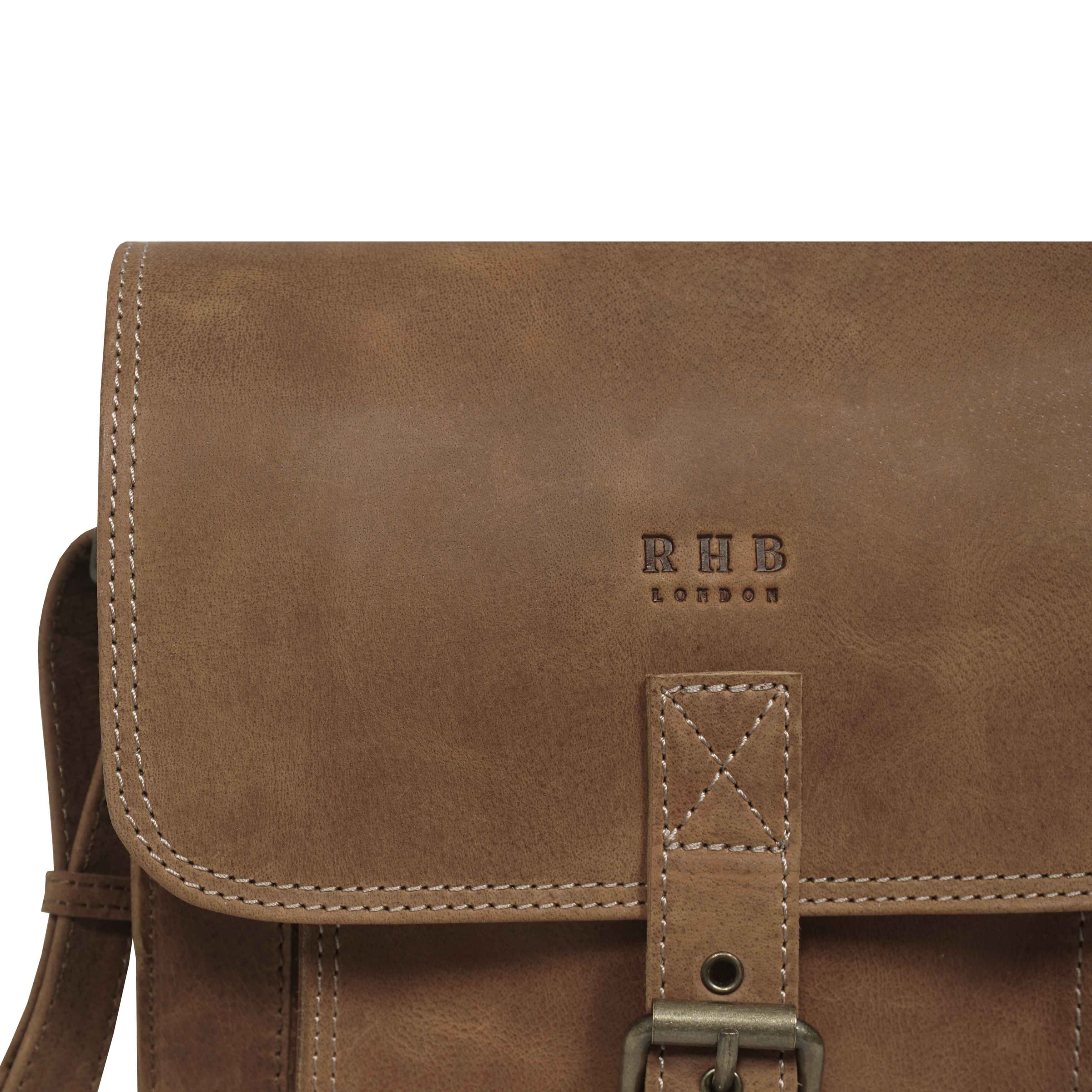 'CAROLYN' Tan Distressed  Real Leather iPad Tablet Crossbody Bag
