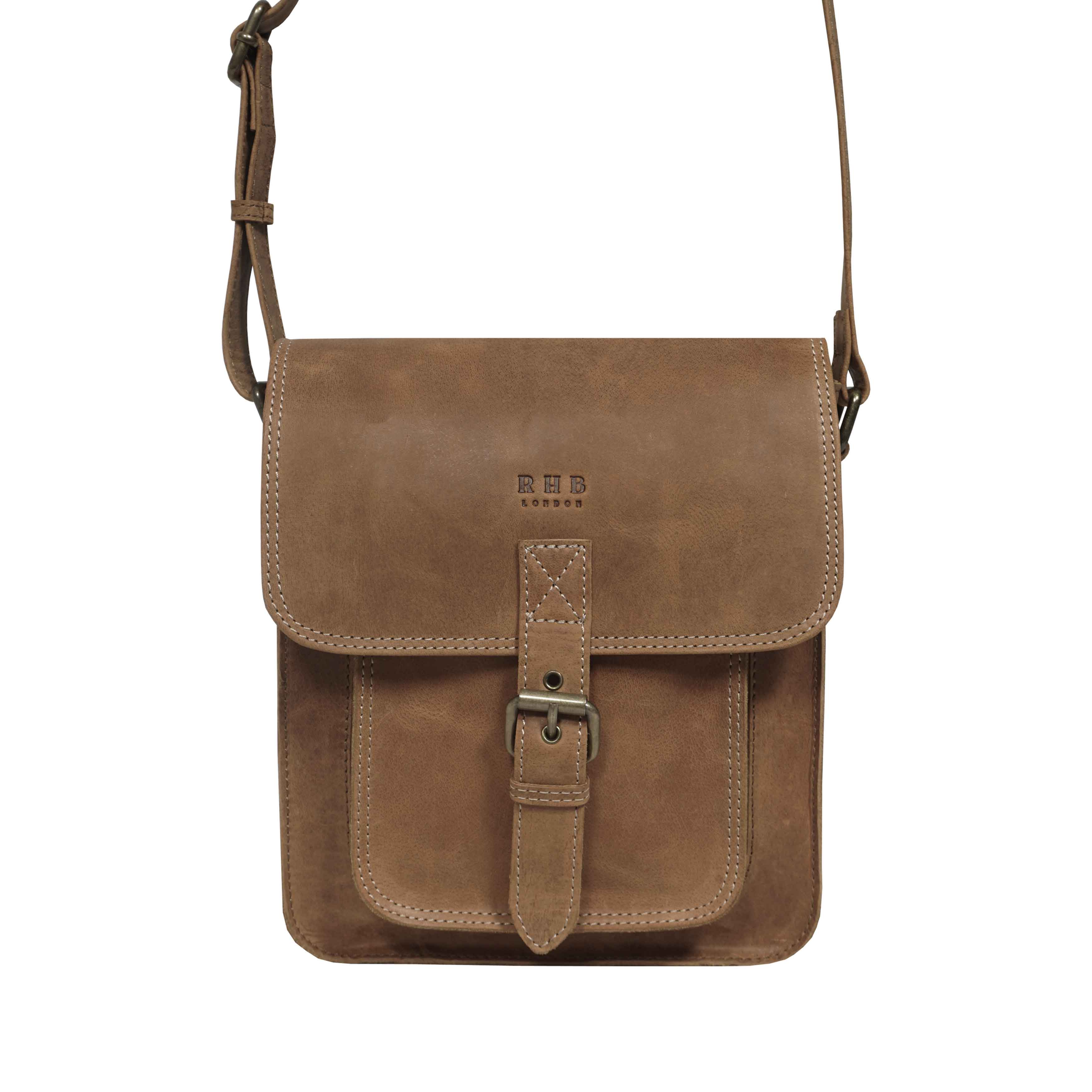 'CAROLYN' Tan Distressed  Real Leather iPad Tablet Crossbody Bag