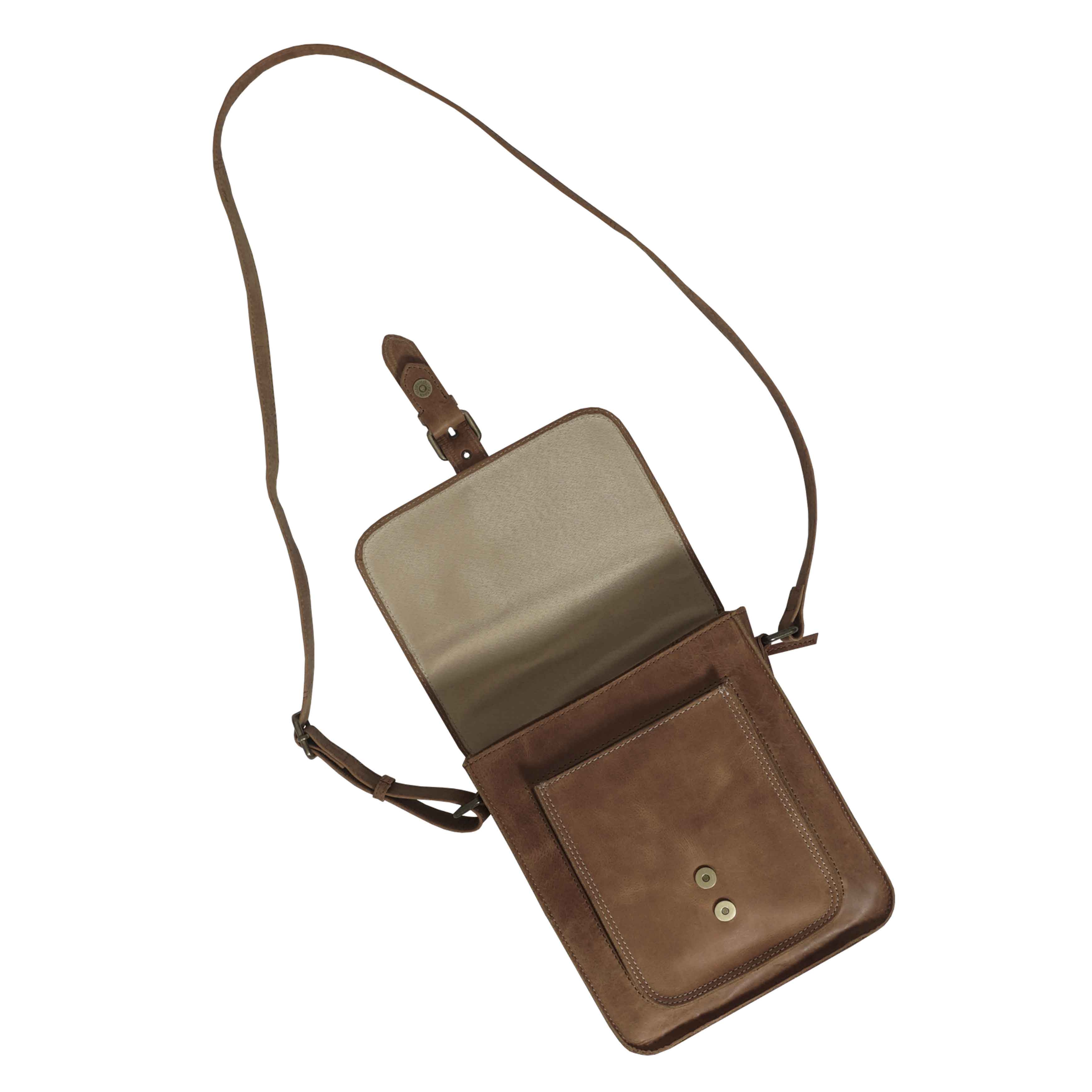'CAROLYN' Tan Distressed  Real Leather iPad Tablet Crossbody Bag