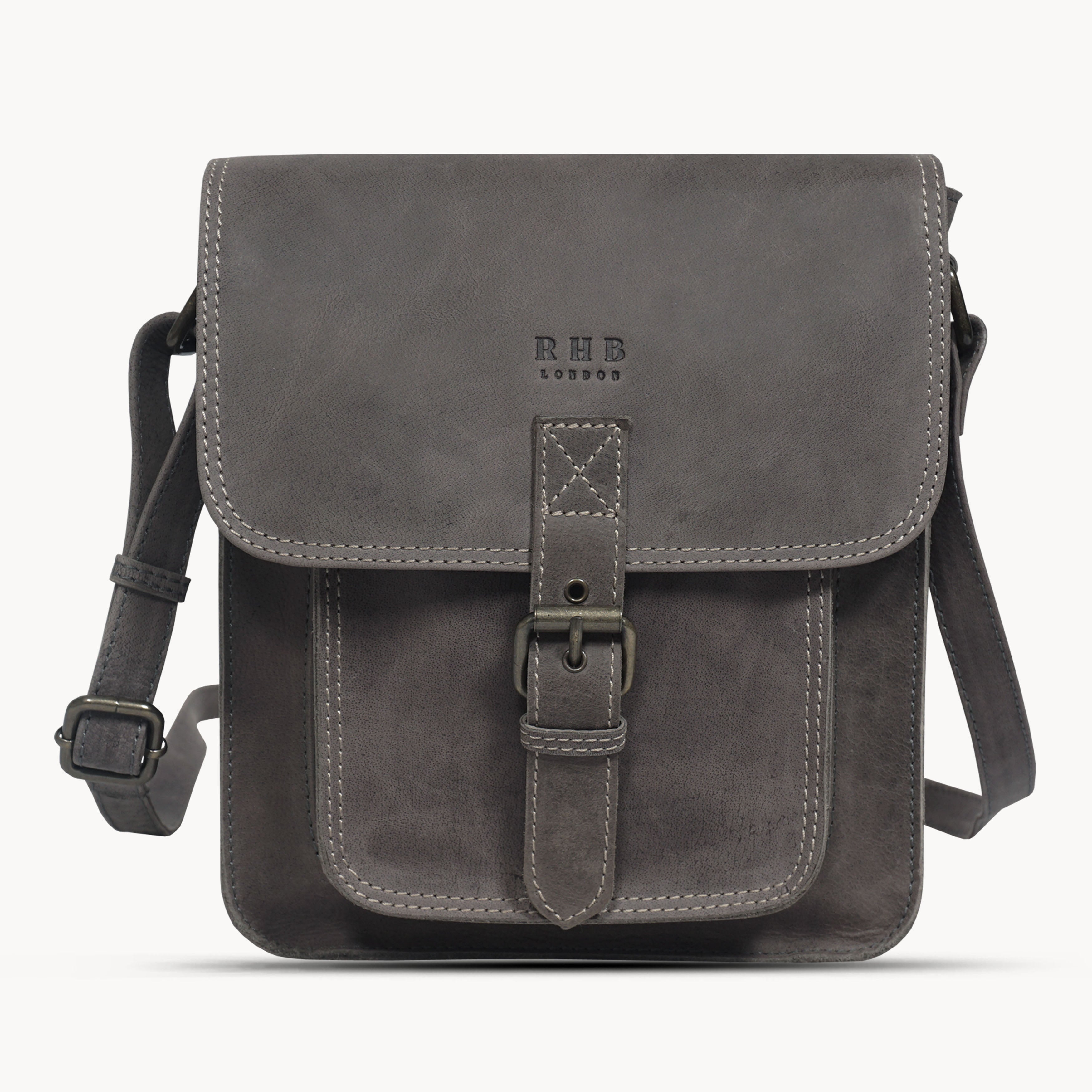 'CAROLYN' Grey Distressed  Real Leather iPad Tablet Crossbody Bag
