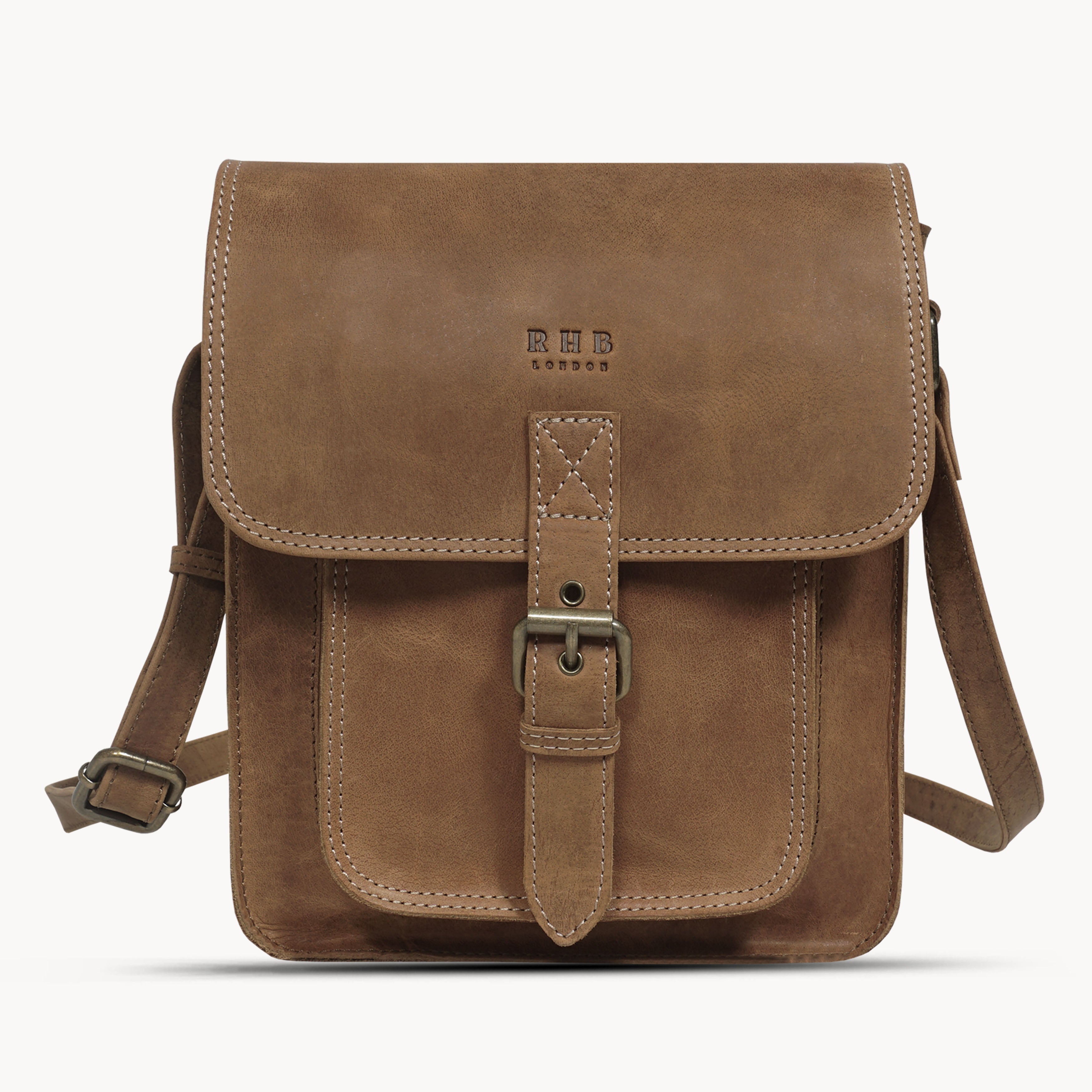 'CAROLYN' Tan Distressed  Real Leather iPad Tablet Crossbody Bag