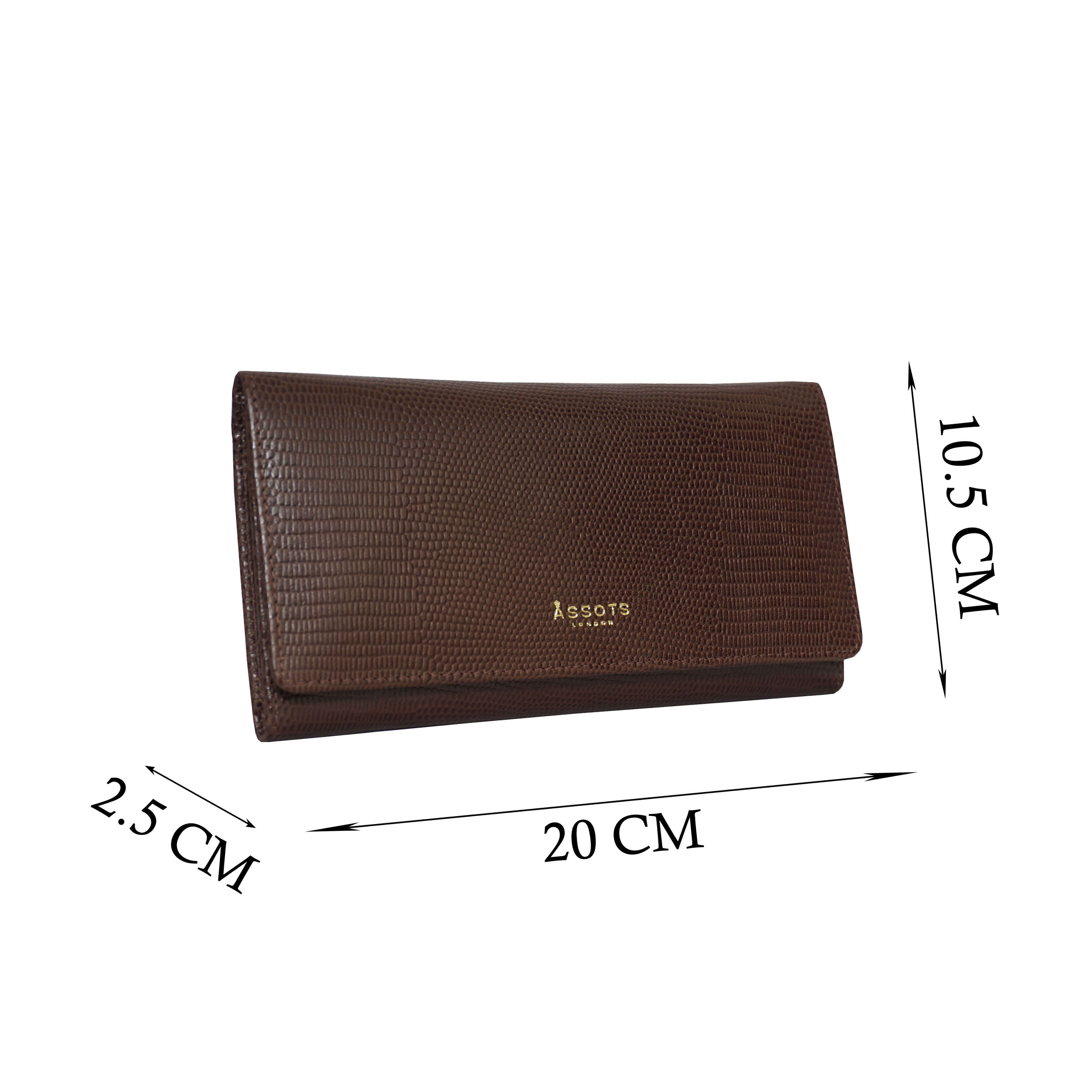 'CLAIRE' Brown Lizard Leather Flap Over Purse