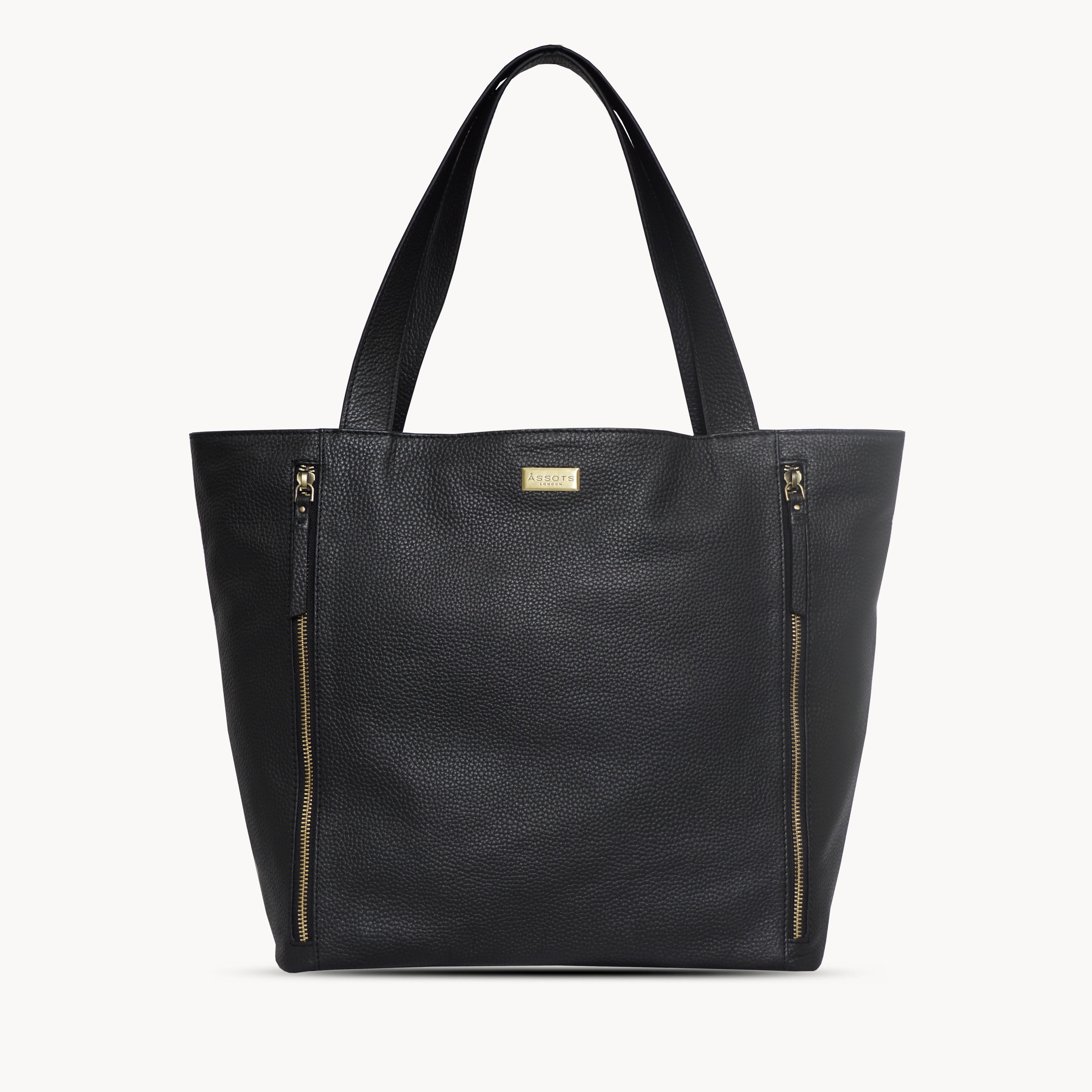 'CORDER' Black Pebble Grain Real Leather Oversized Tote Bag
