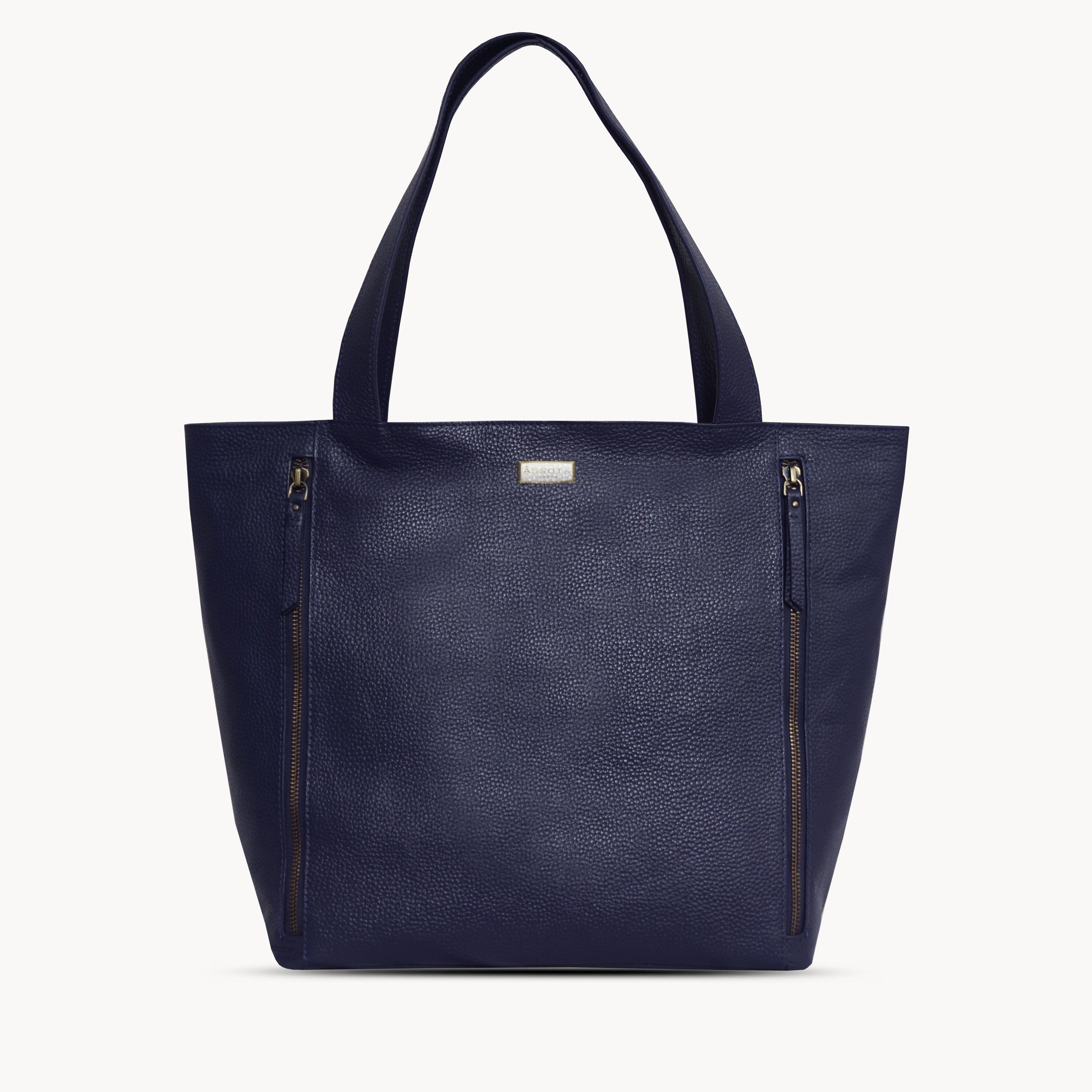 'CORDER' Navy Pebble Grain Real Leather Oversized Tote Bag
