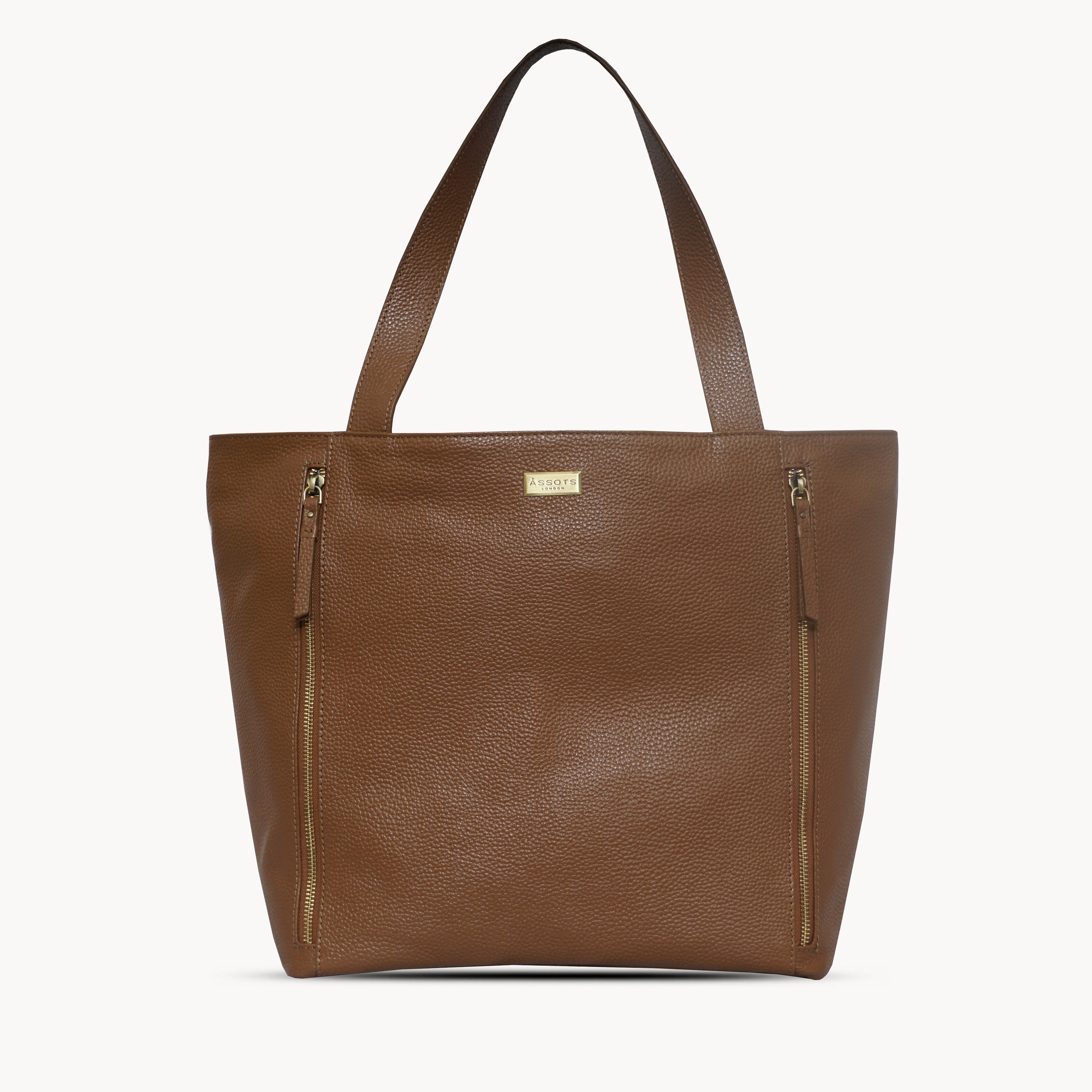 'CORDER' Tan Pebble Grain Real Leather Oversized Tote Bag