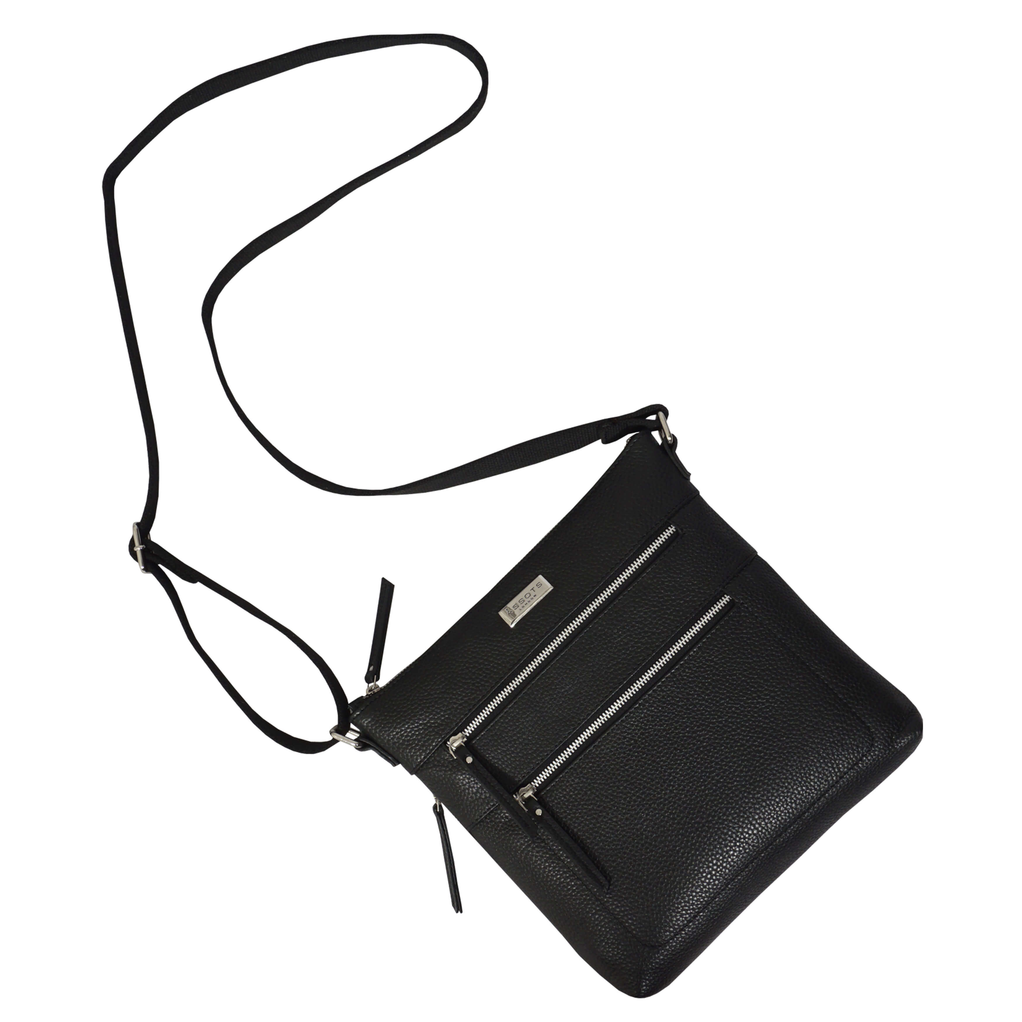 'CORI' Black Pebble Grain Real Leather Crossbody Bag