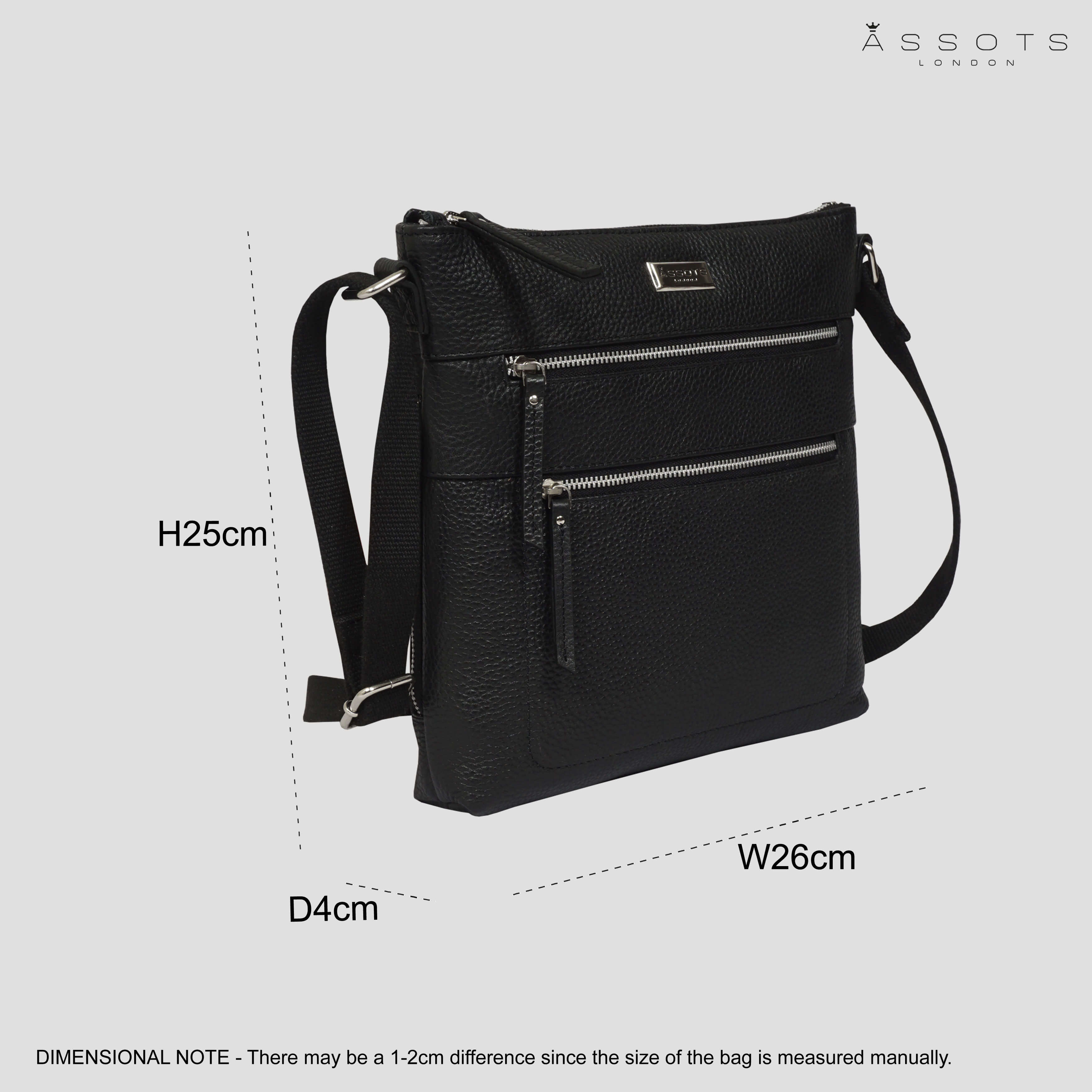'CORI' Black Pebble Grain Real Leather Crossbody Bag