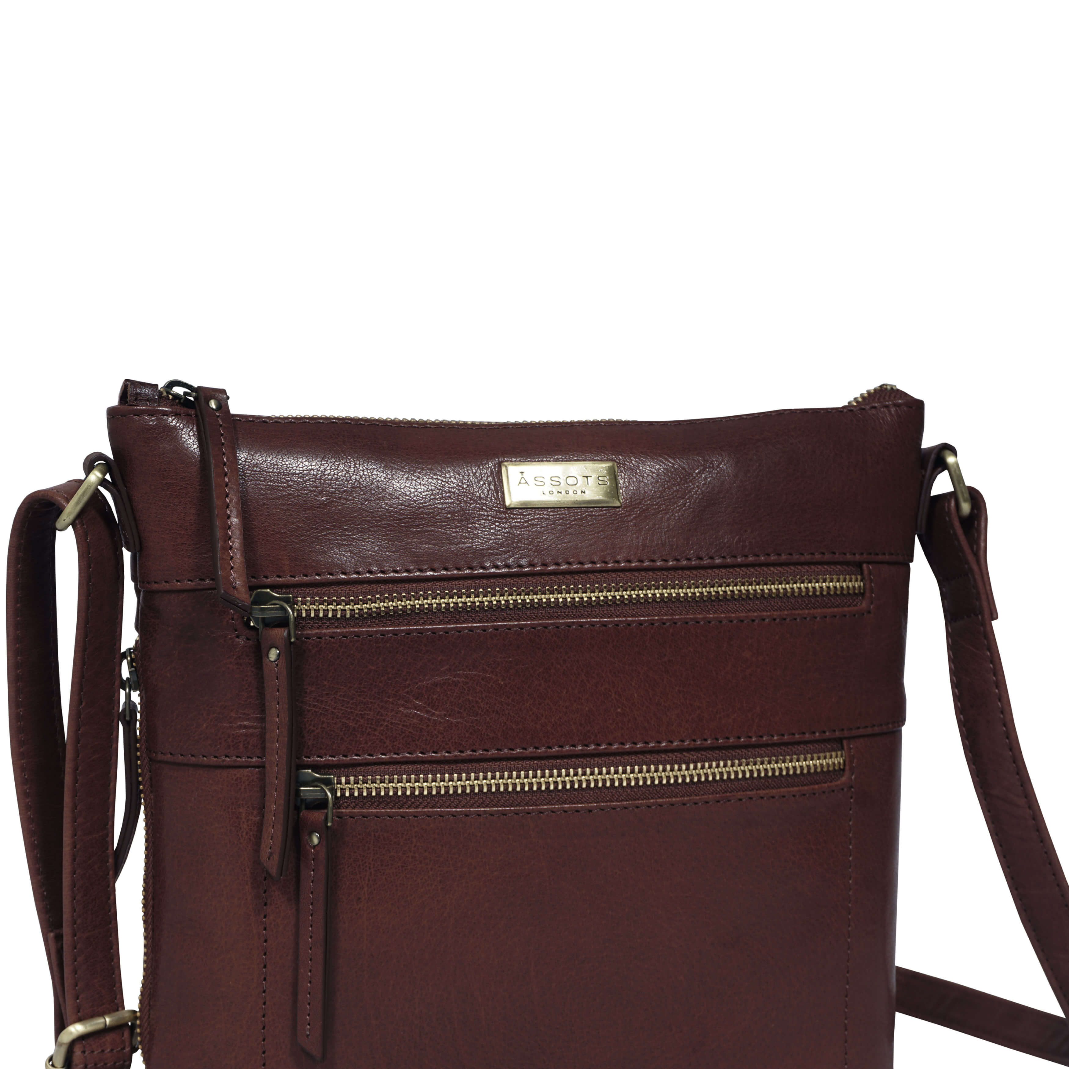 'CORI' Brown Polished VT Real Leather Crossbody Bag