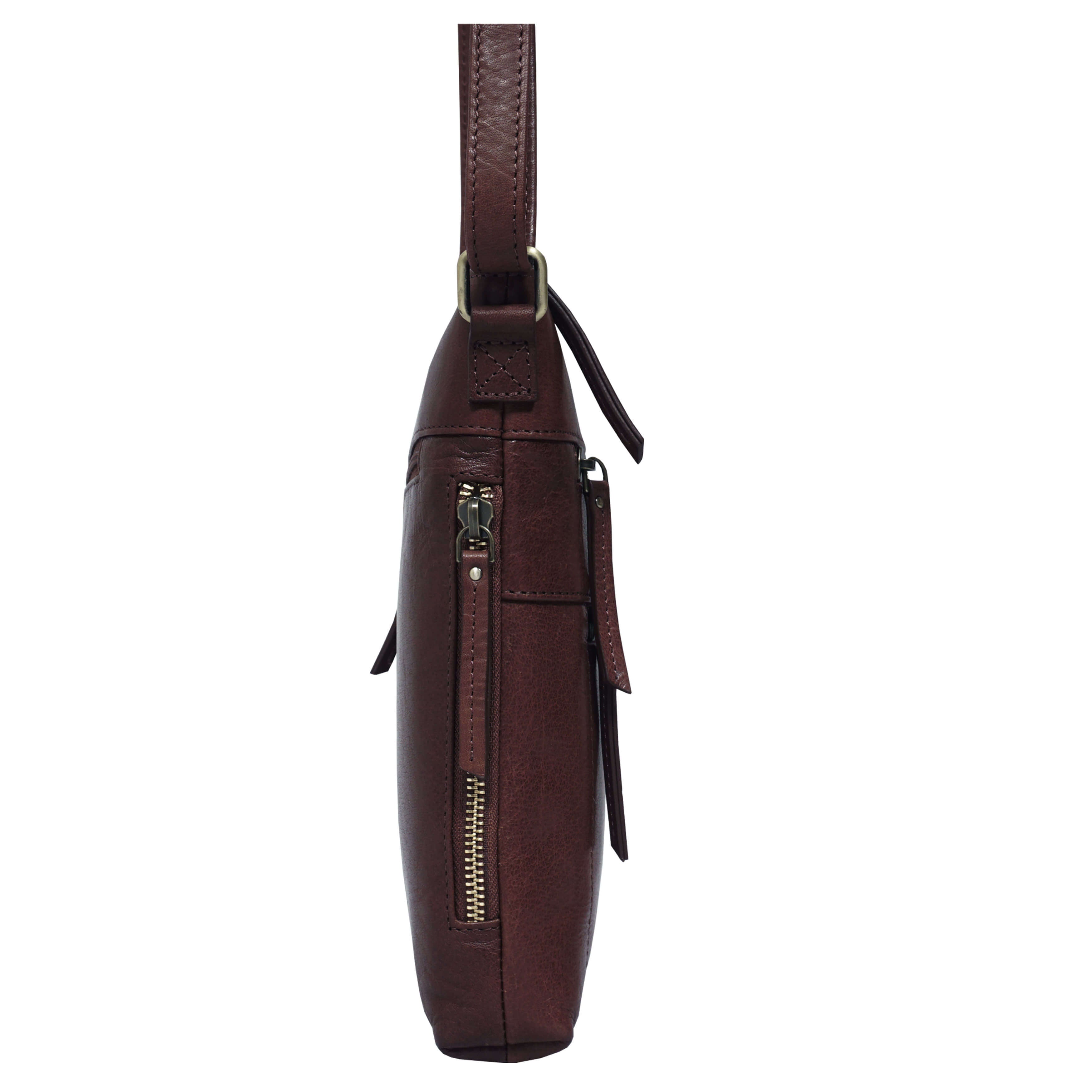 'CORI' Brown Polished VT Real Leather Crossbody Bag