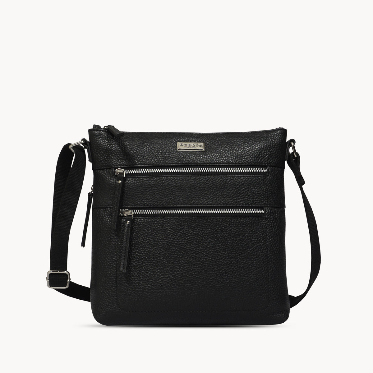 'CORI' Black Pebble Grain Real Leather Crossbody Bag