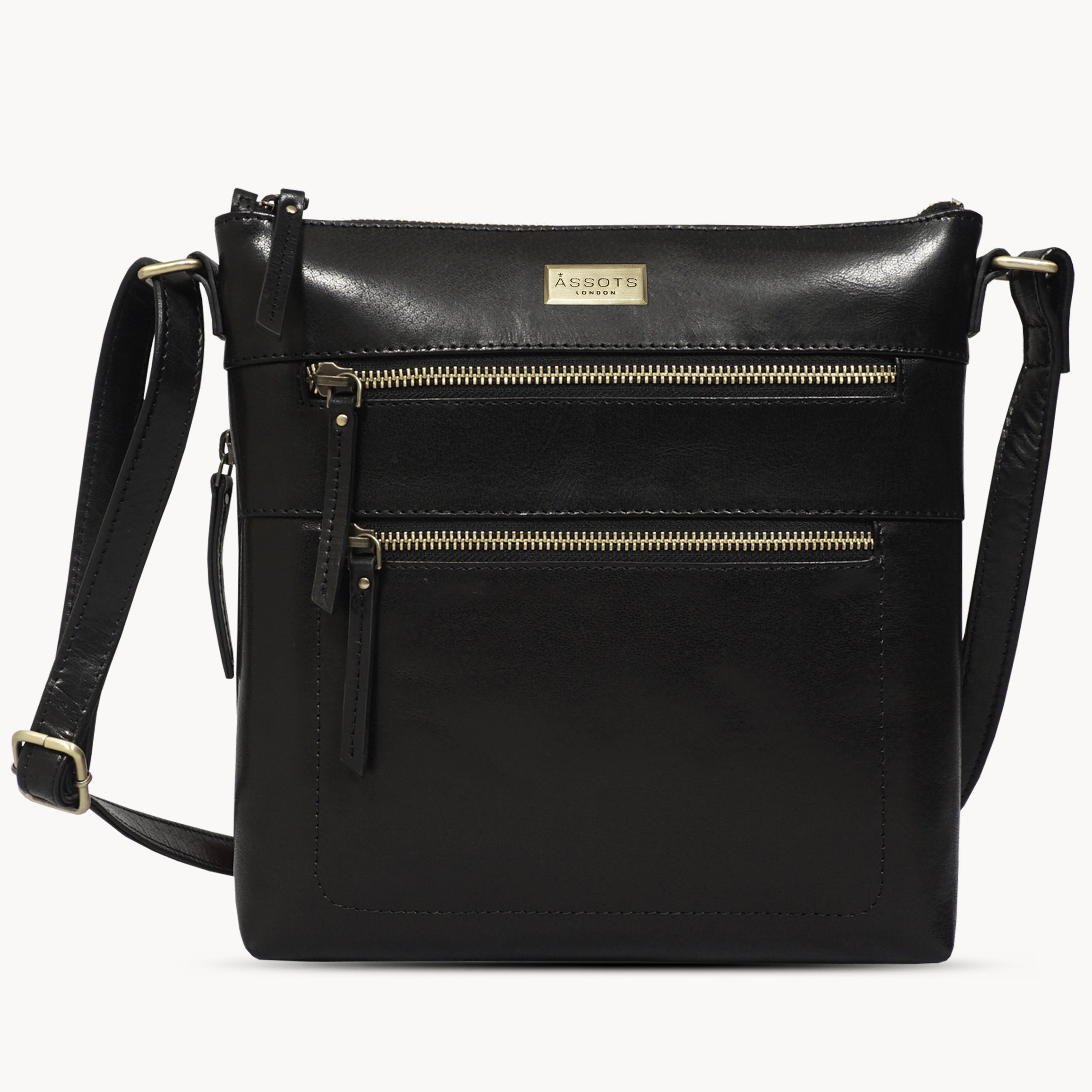 'CORI' Black Polished VT Real Leather Crossbody Bag