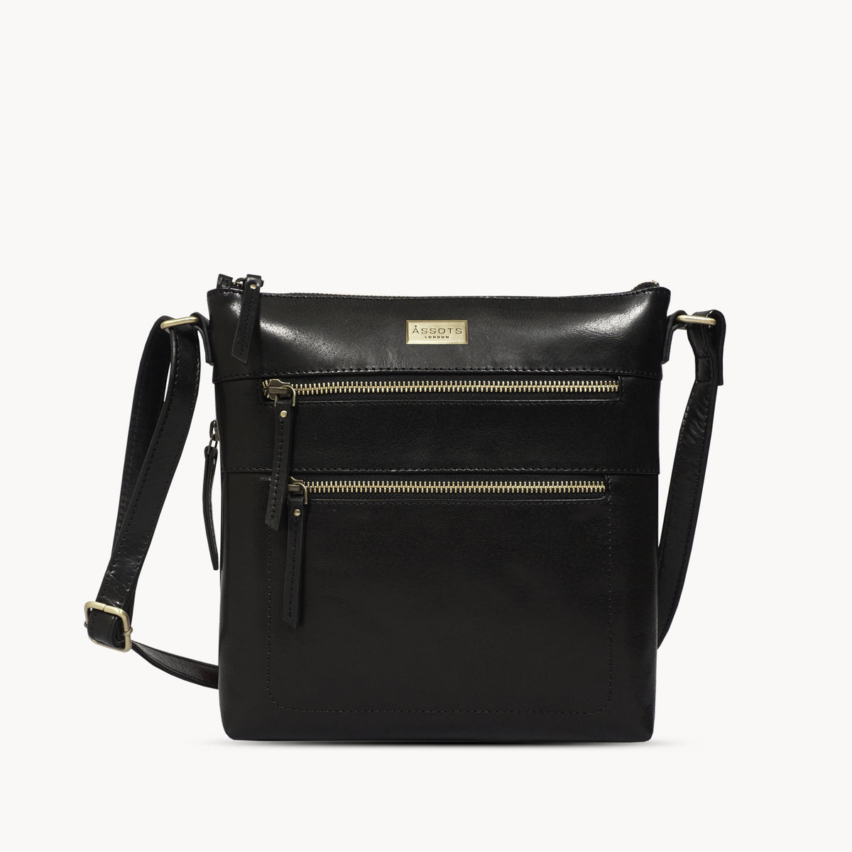 'CORI' Black Polished VT Real Leather Crossbody Bag
