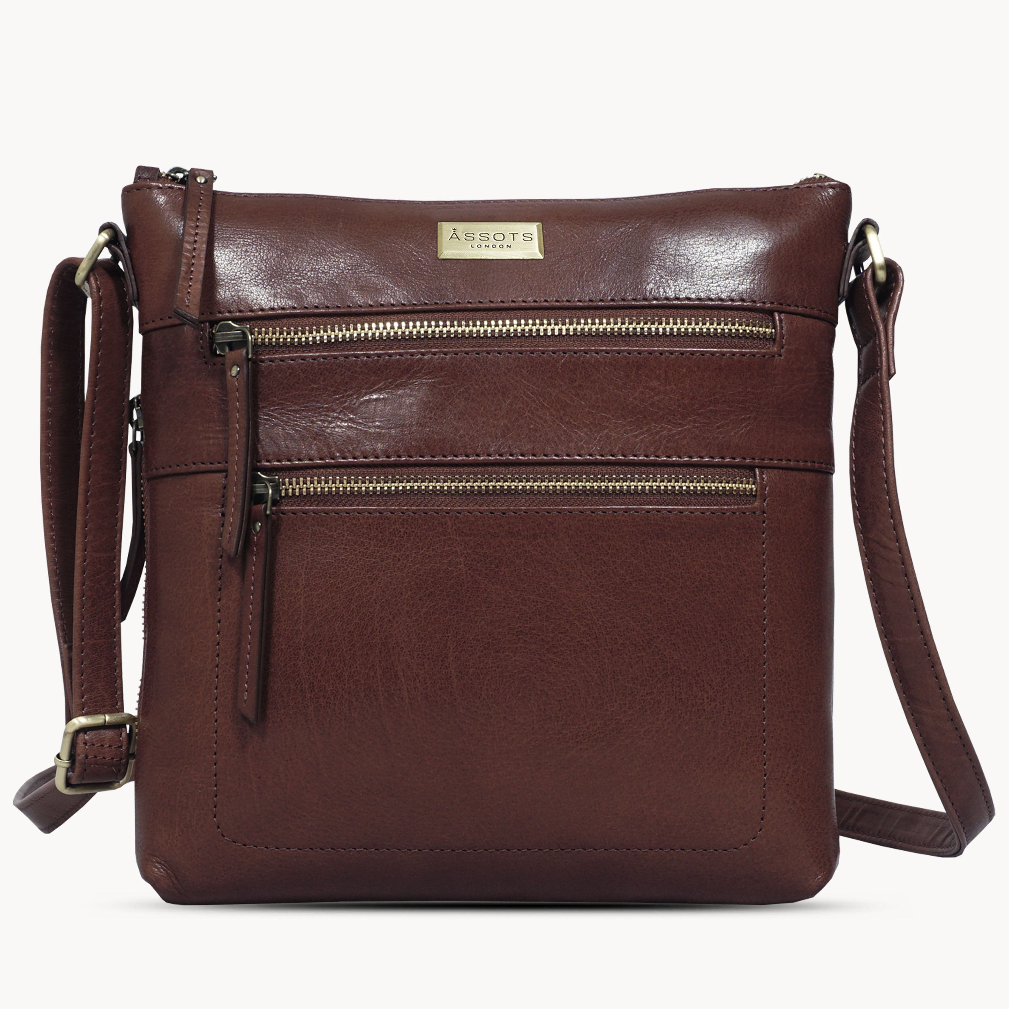 'CORI' Brown Polished VT Real Leather Crossbody Bag