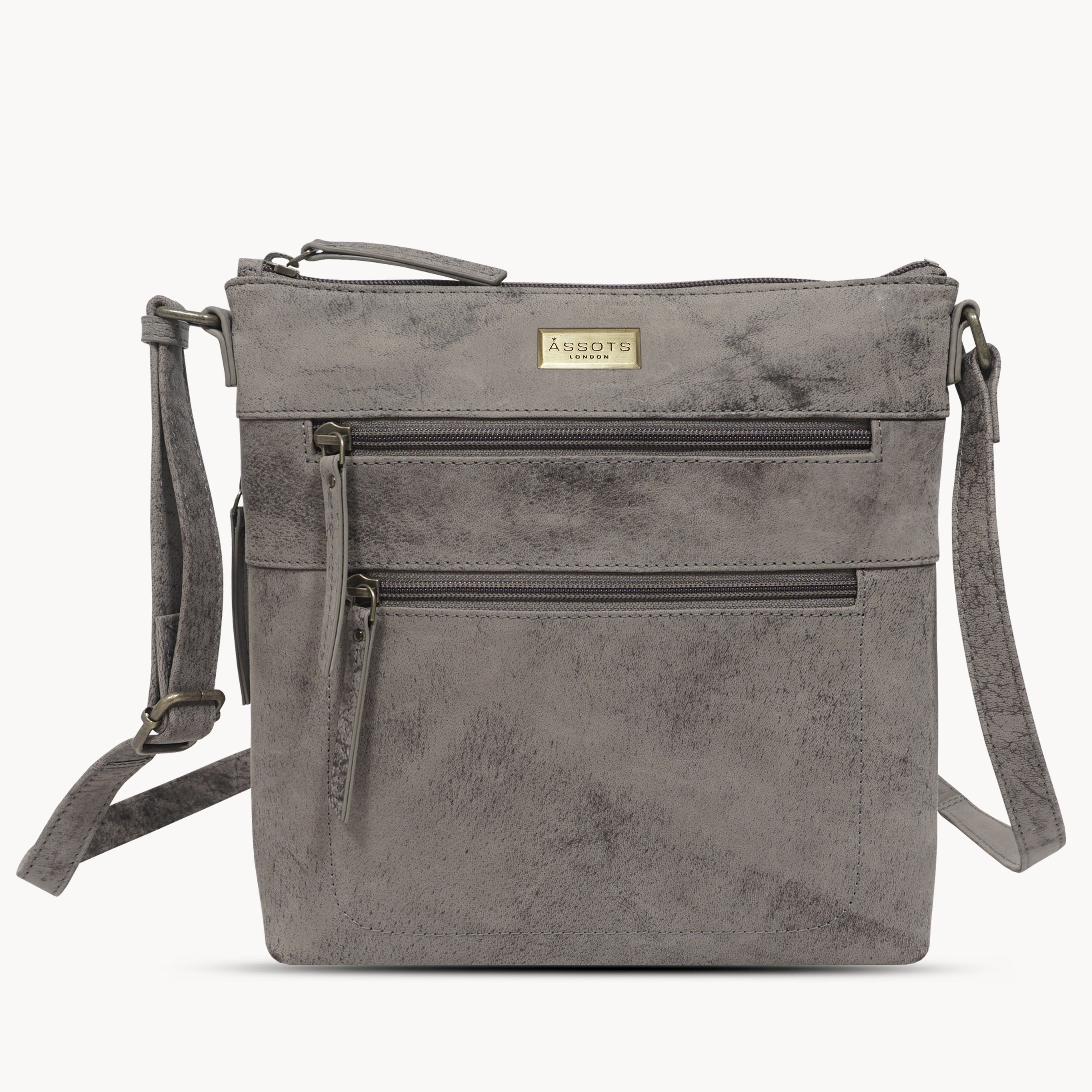 'CORI' Distressed Grey Real Leather Crossbody Bag