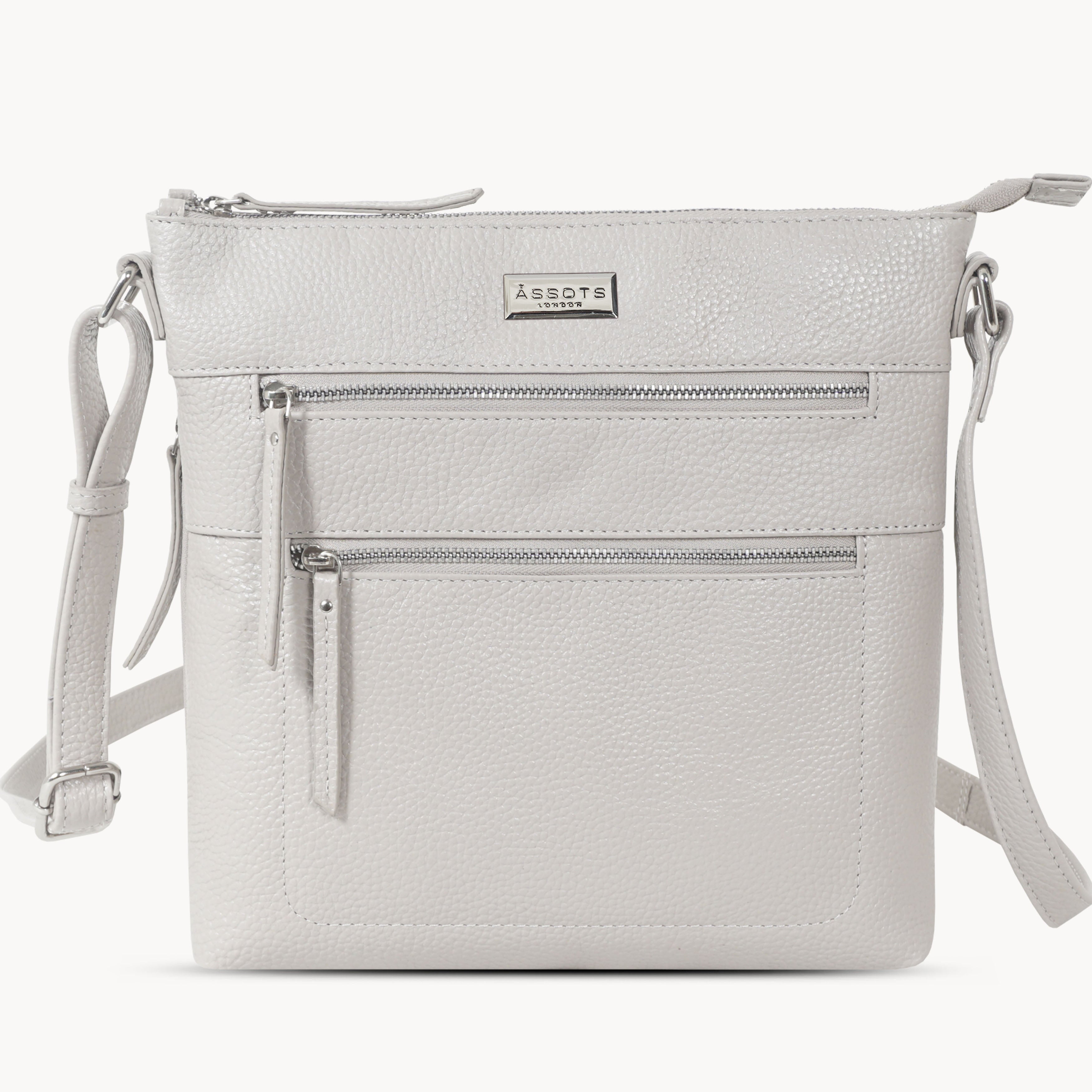 'CORI' Ice Grey Pebble Grain Real Leather Crossbody Bag