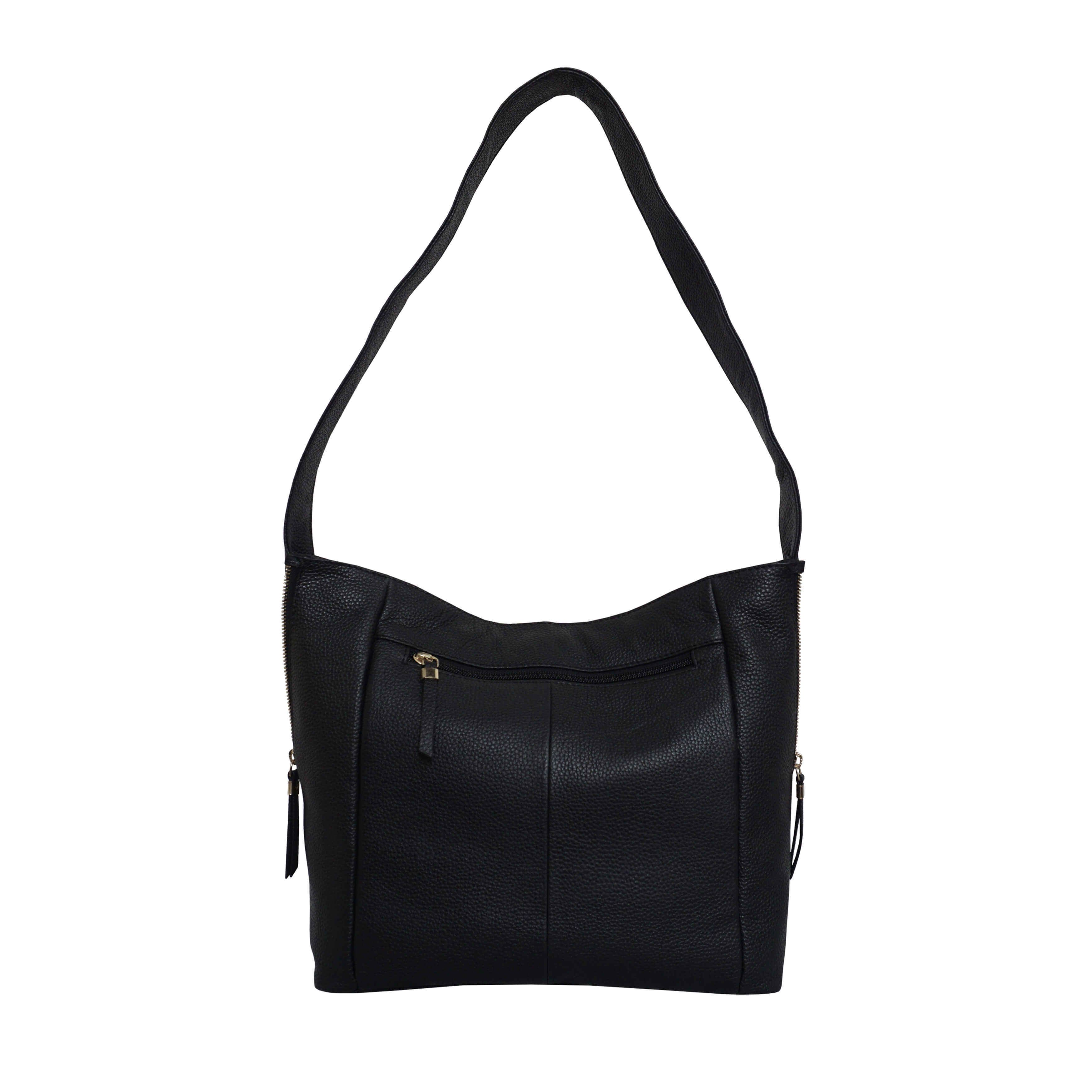 'COURTNEY' Black Pebble Grain Leather Slouchy Hobo Bag