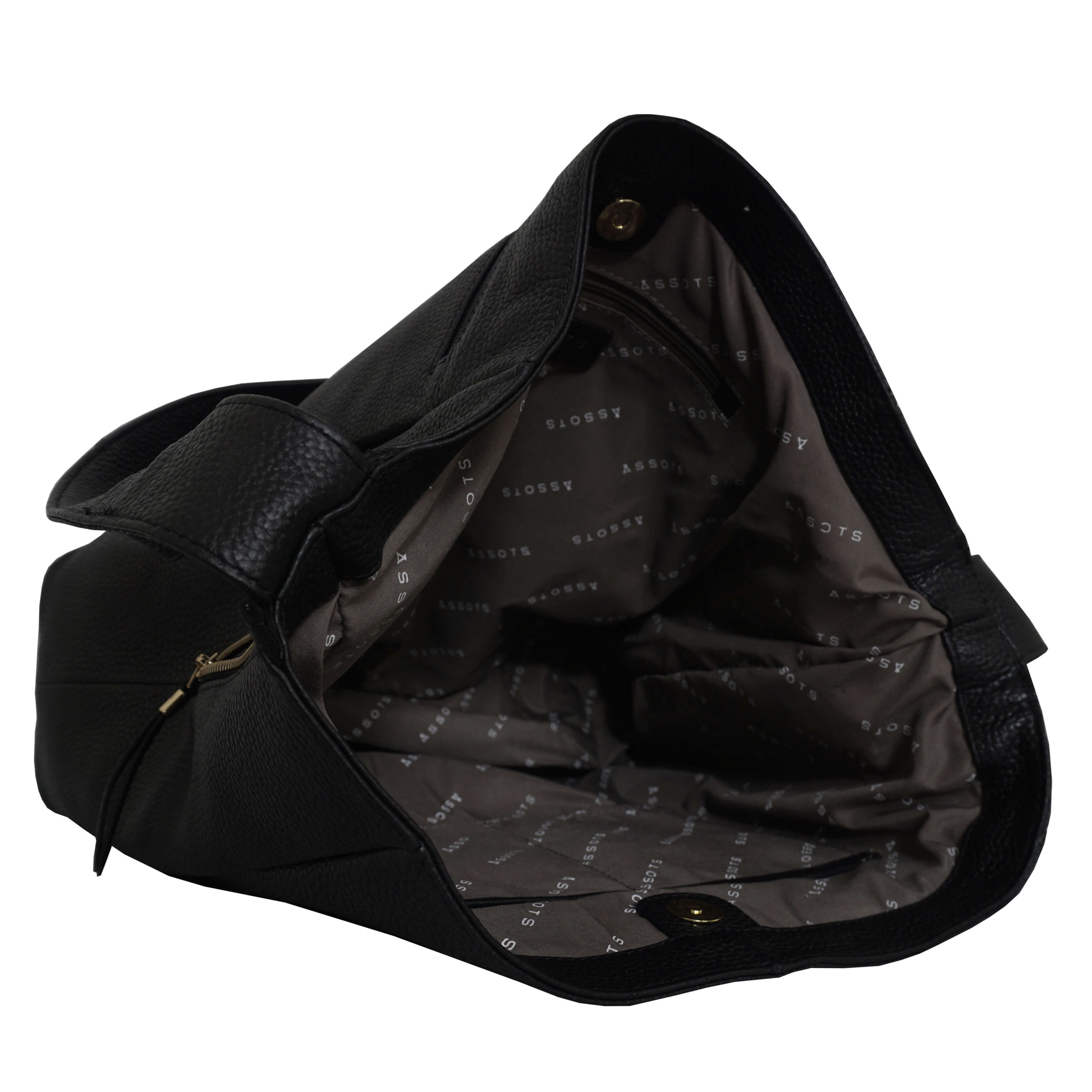 'COURTNEY' Black Pebble Grain Leather Slouchy Hobo Bag