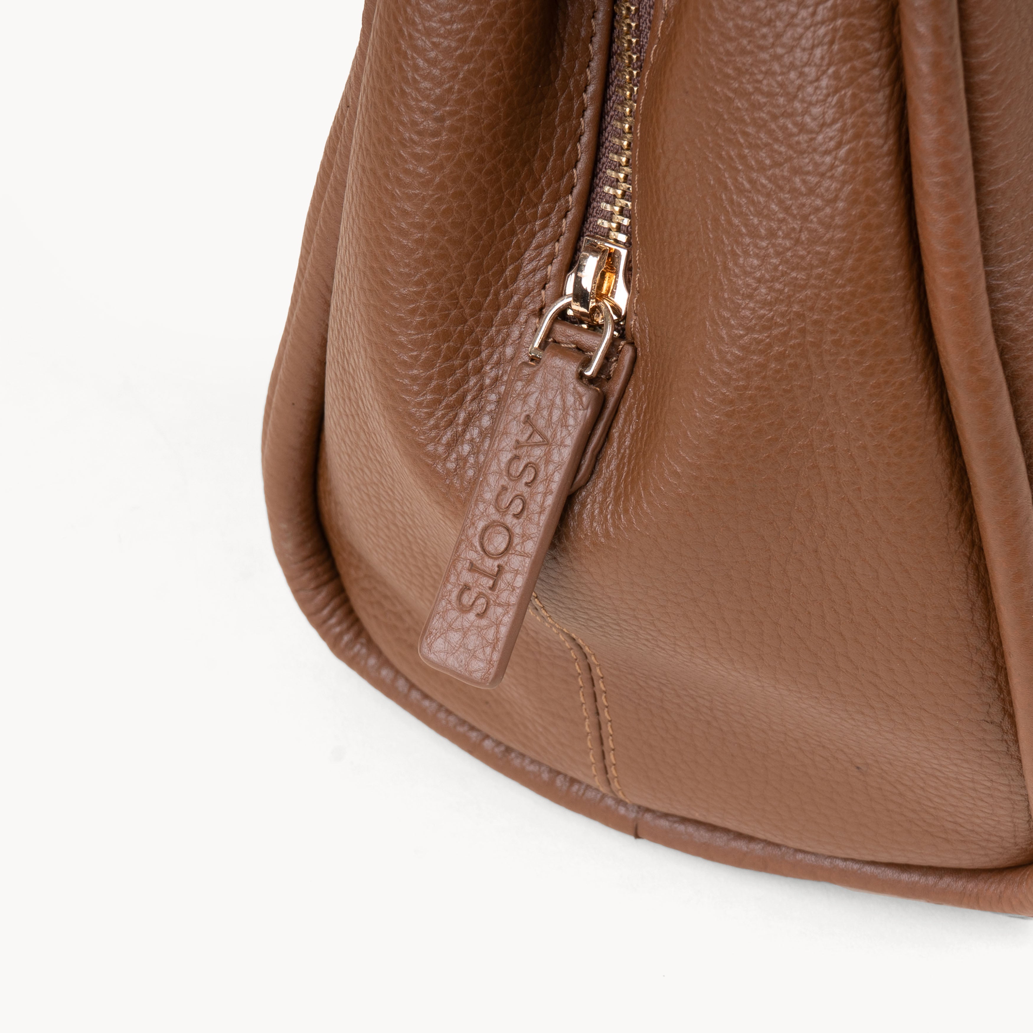 'Debbie' Tan Pebble Grain Real Leather Shoulder Bag