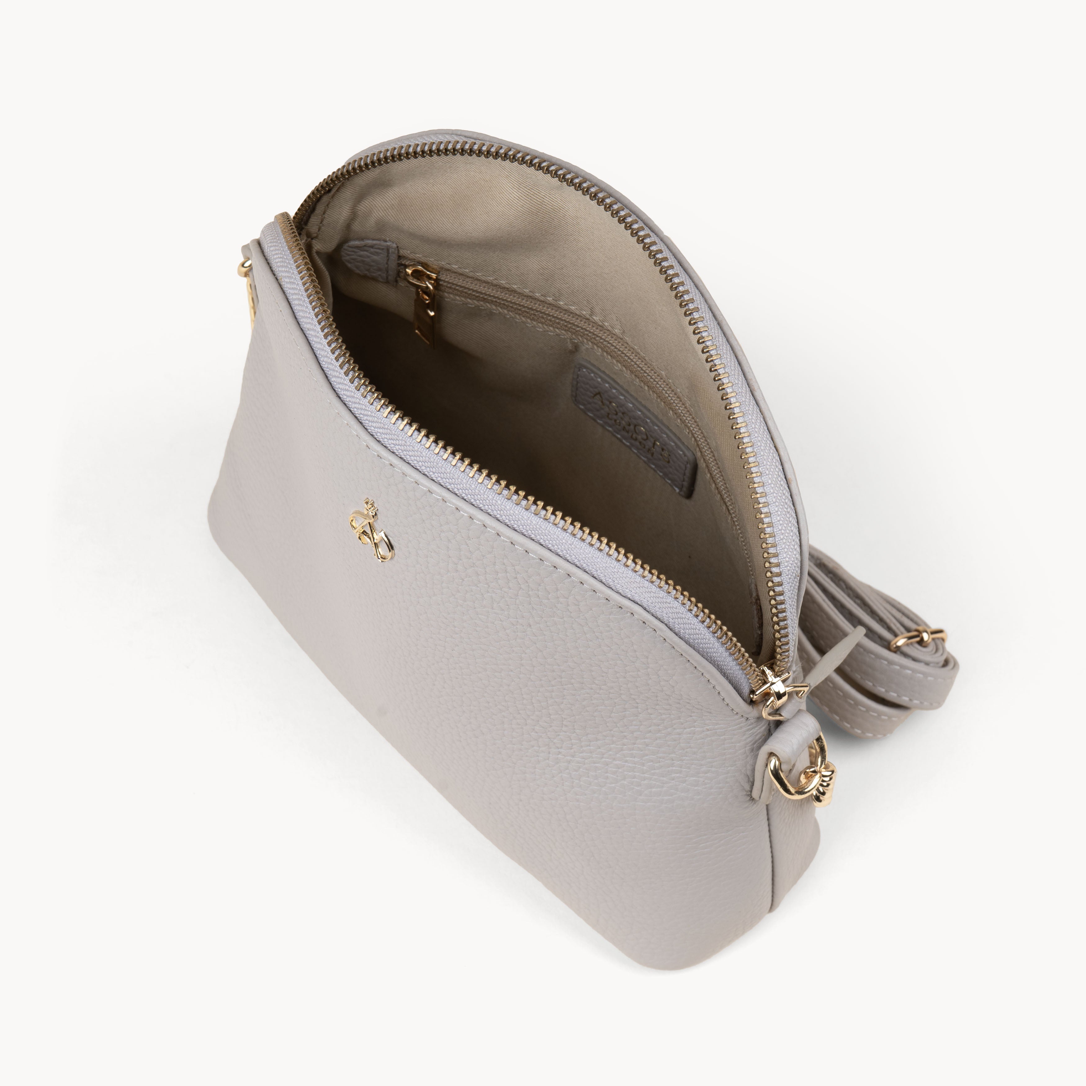 'DOVE' Ice Grey Pebble Grain Real Leather Crossbody Bag