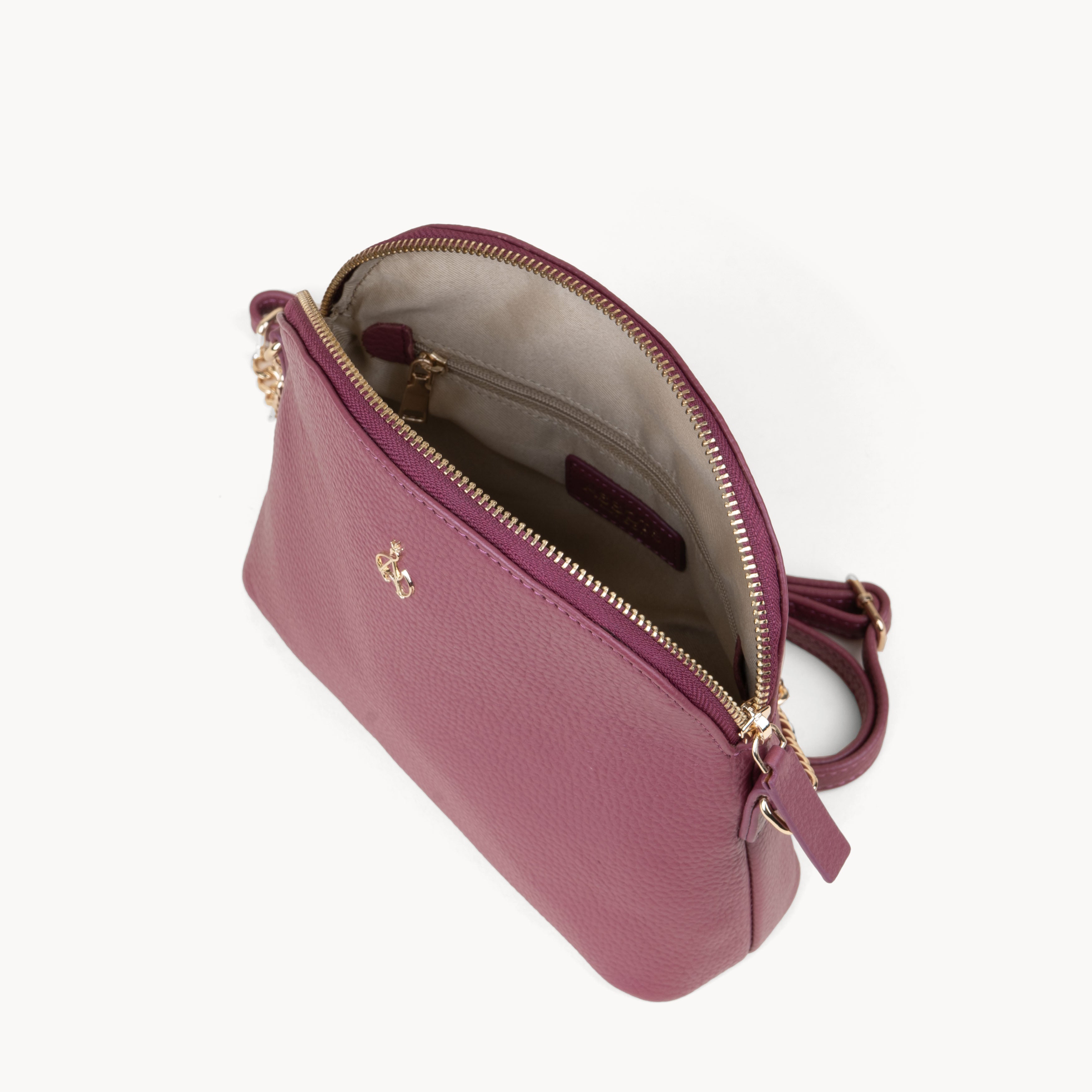'DOVE' Carmine Pink Pebble Grain Real Leather Crossbody Bag
