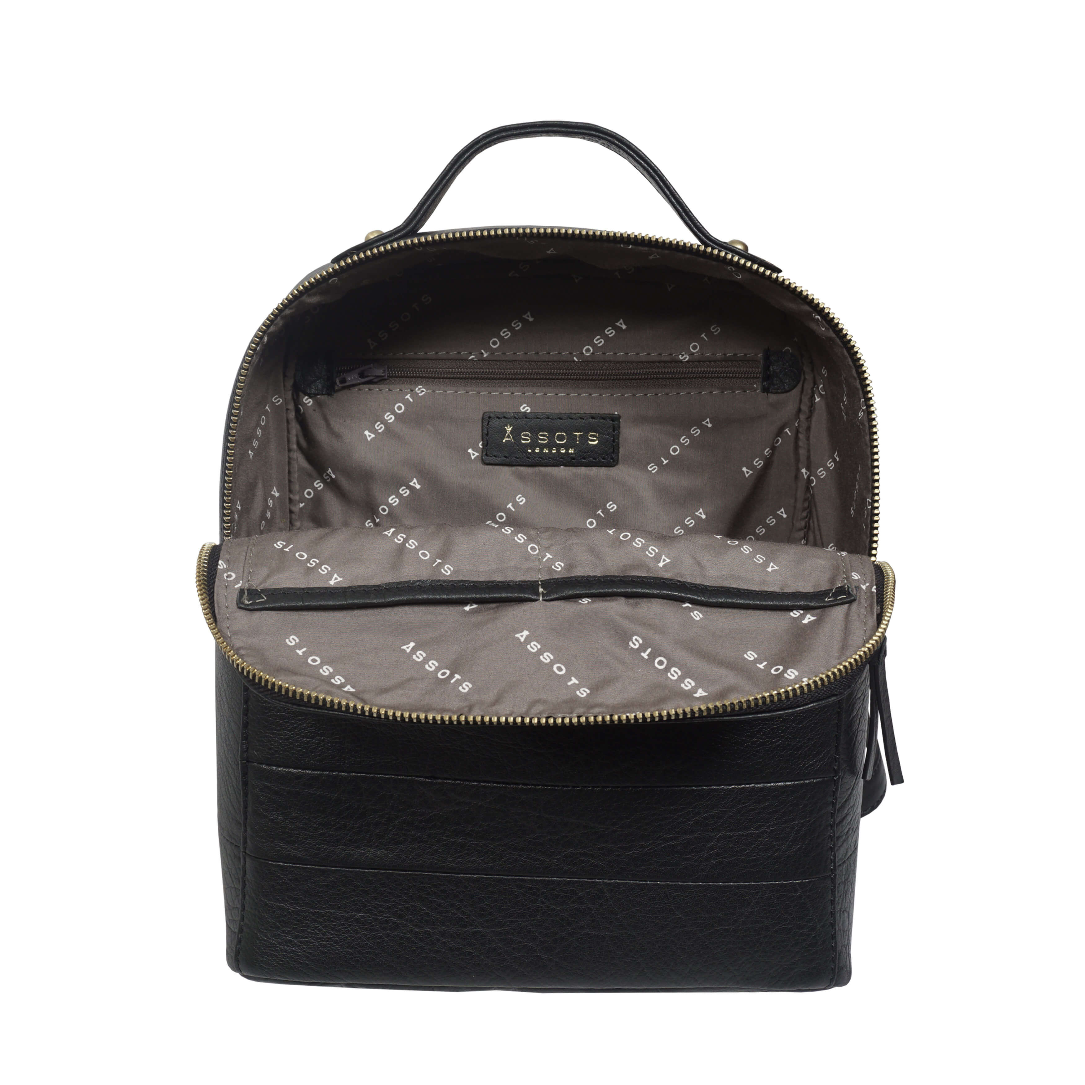 'DEBDEN' Black Full Grain Small Leather Zip-Top Backpack