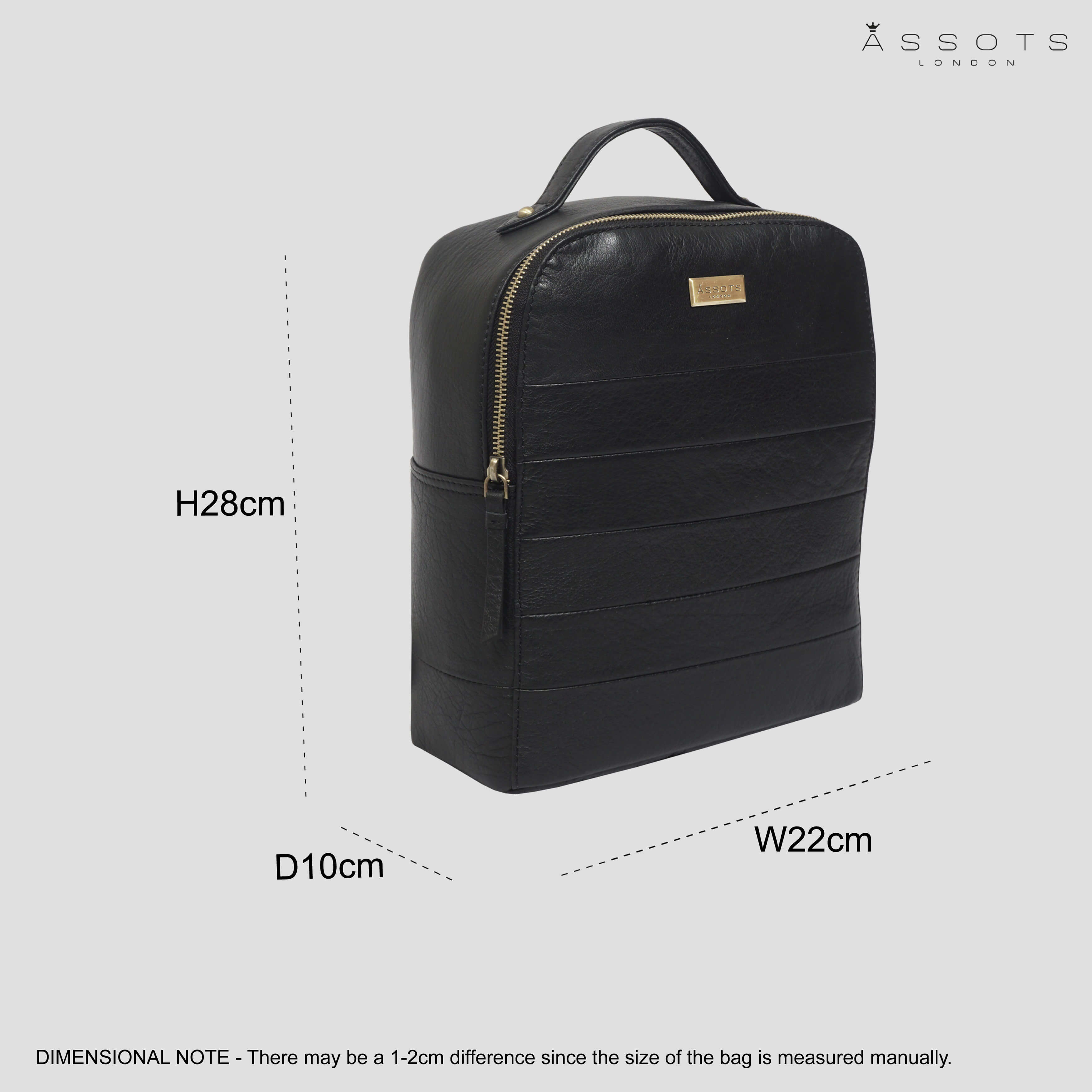 'DEBDEN' Black Full Grain Small Leather Zip-Top Backpack