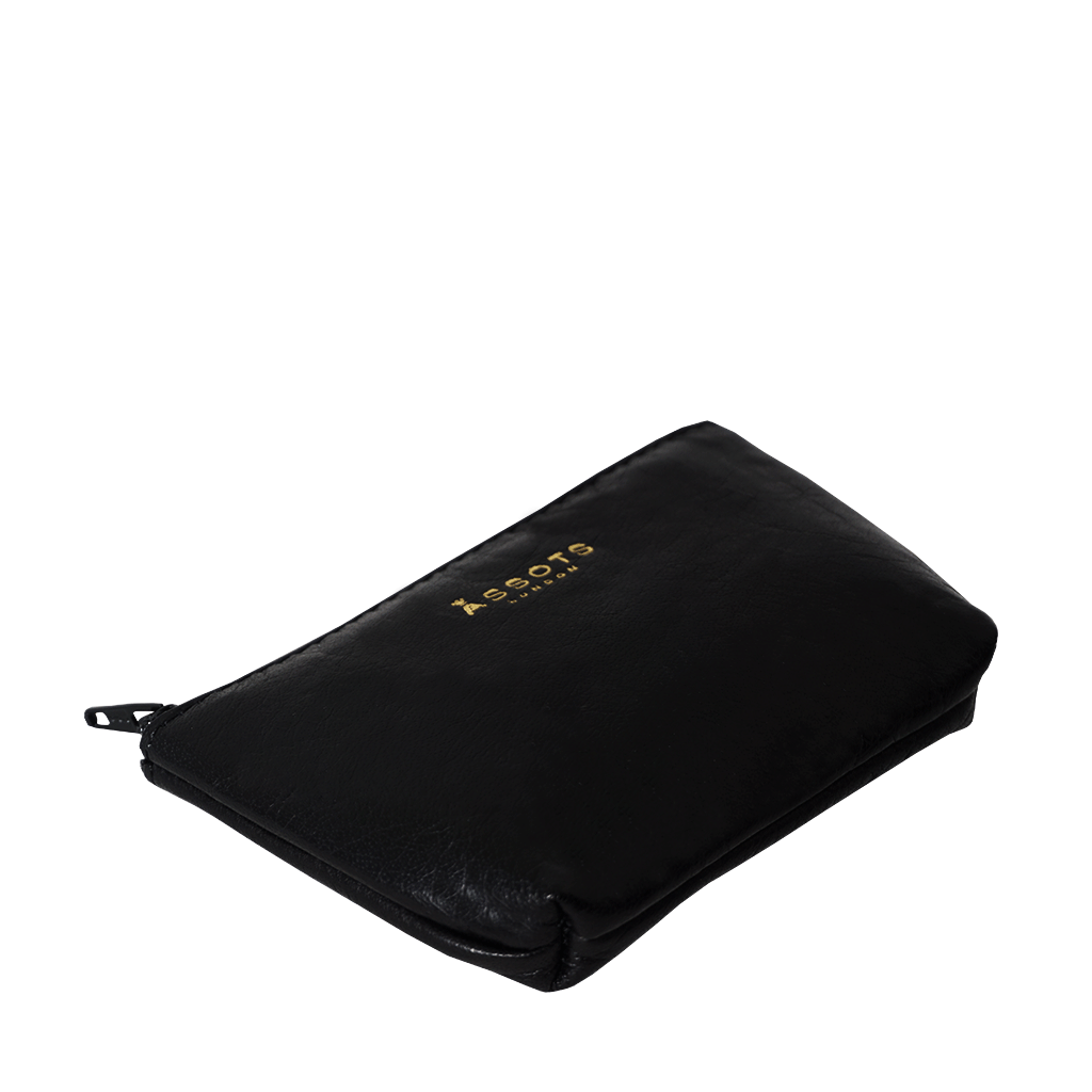 'Diana' Black Full Grain Leather Zip Top Coin Purse