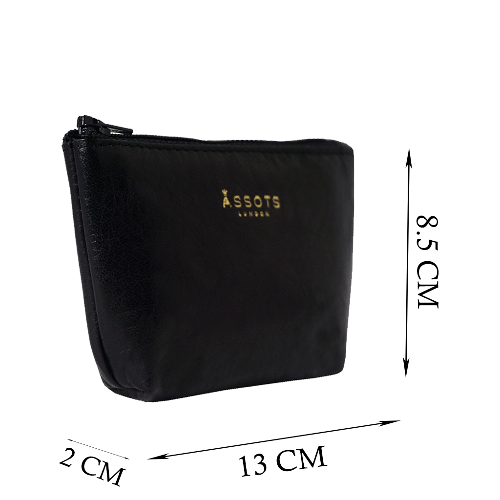 'Diana' Black Full Grain Leather Zip Top Coin Purse