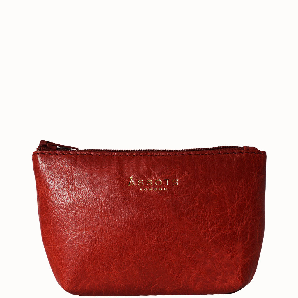 'Diana' Red Full Grain Leather Zip Top Coin Purse