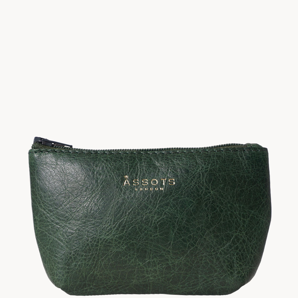 'Diana' Tree Top Green Full Grain Leather Zip Top Coin Purse