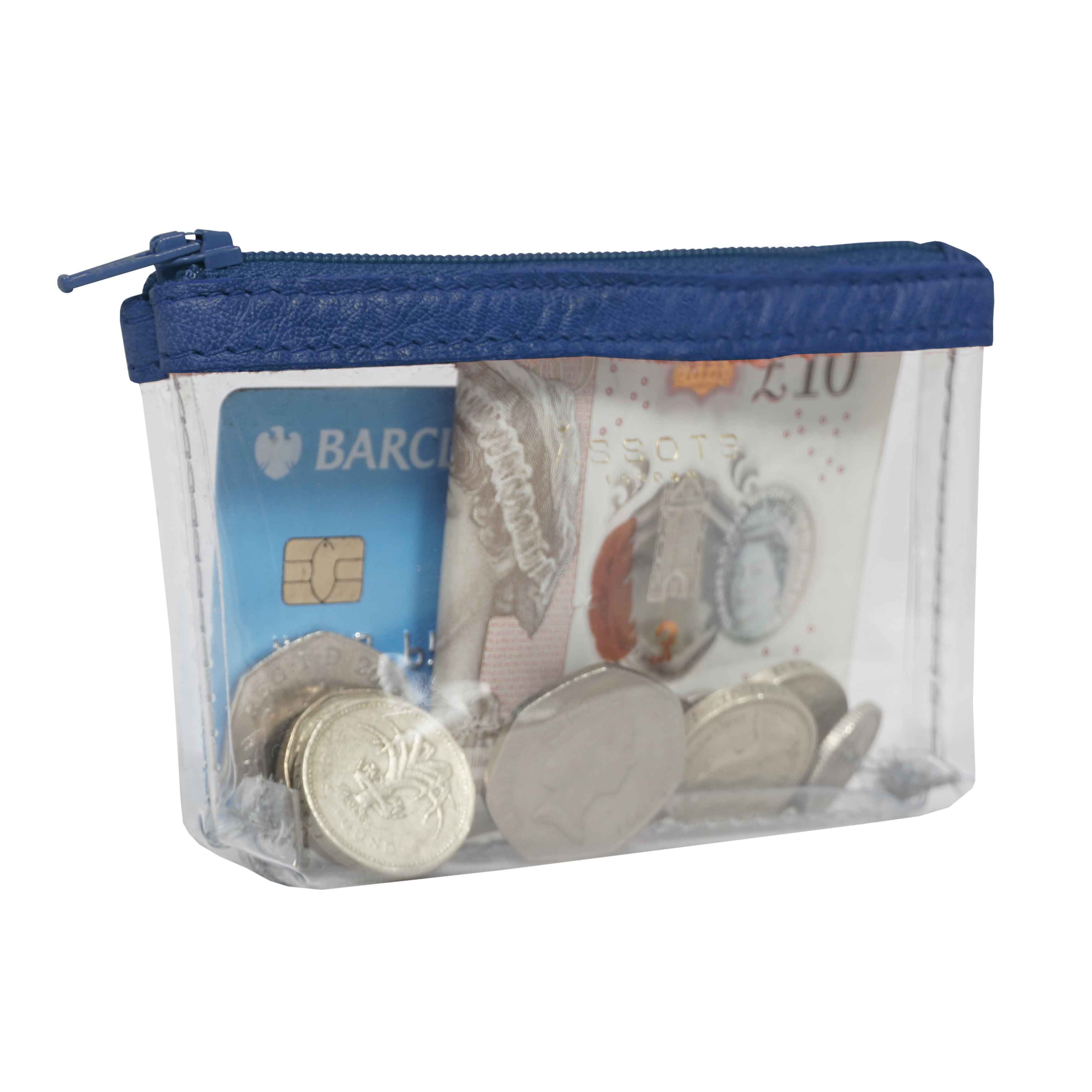 'DINAH' Transparent Zip Top Blue Iris Coin Purse