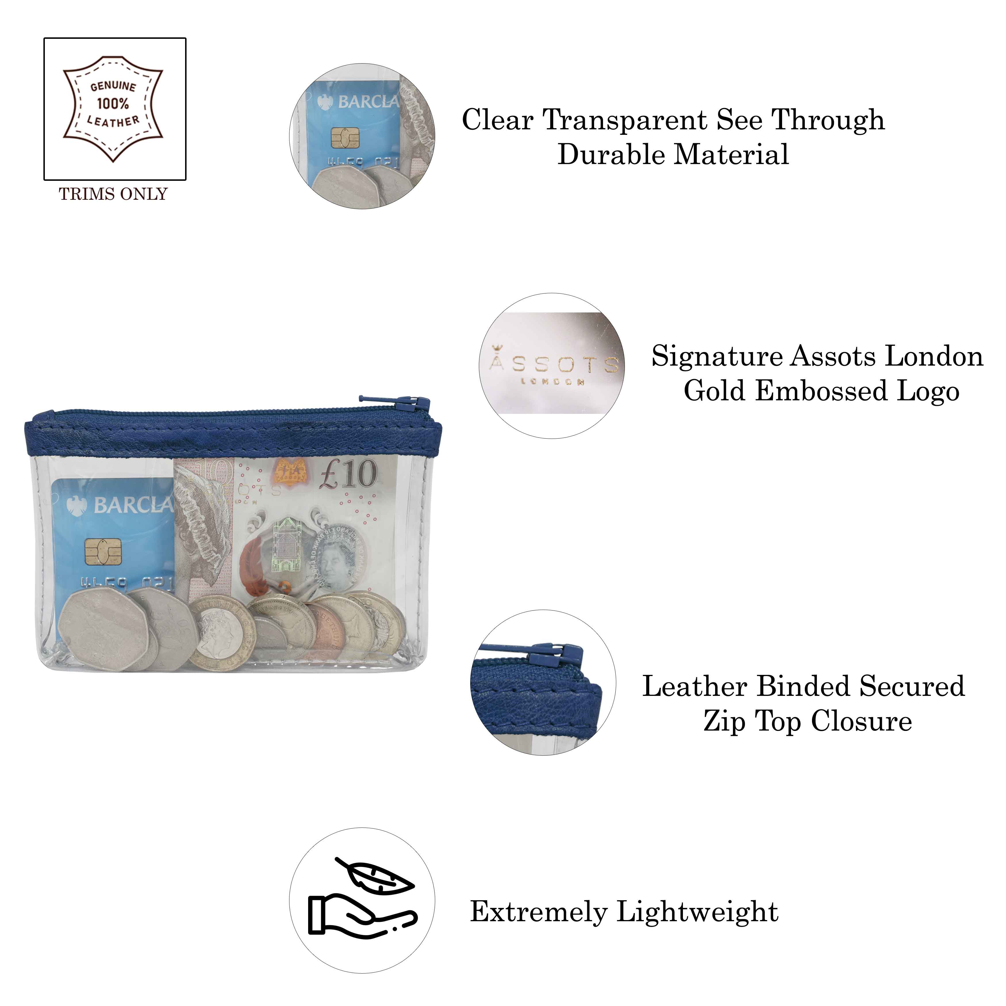 'DINAH' Transparent Zip Top Blue Iris Coin Purse