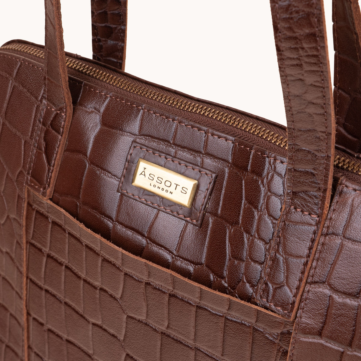 'Eva' Brown Croc Real Leather Designer Unlined Tote Bag